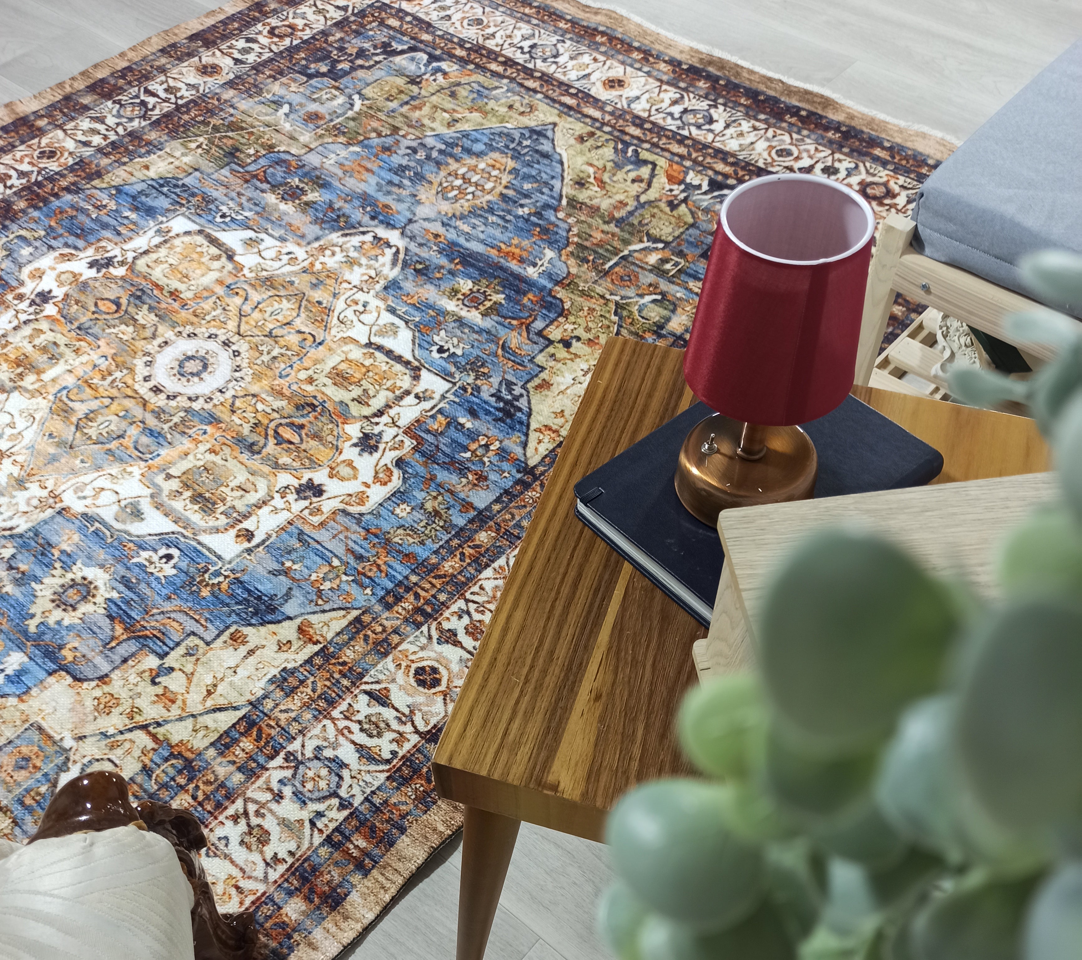 Nuran Turkish Vintage Medallion Style Brown Navy Blue Rug