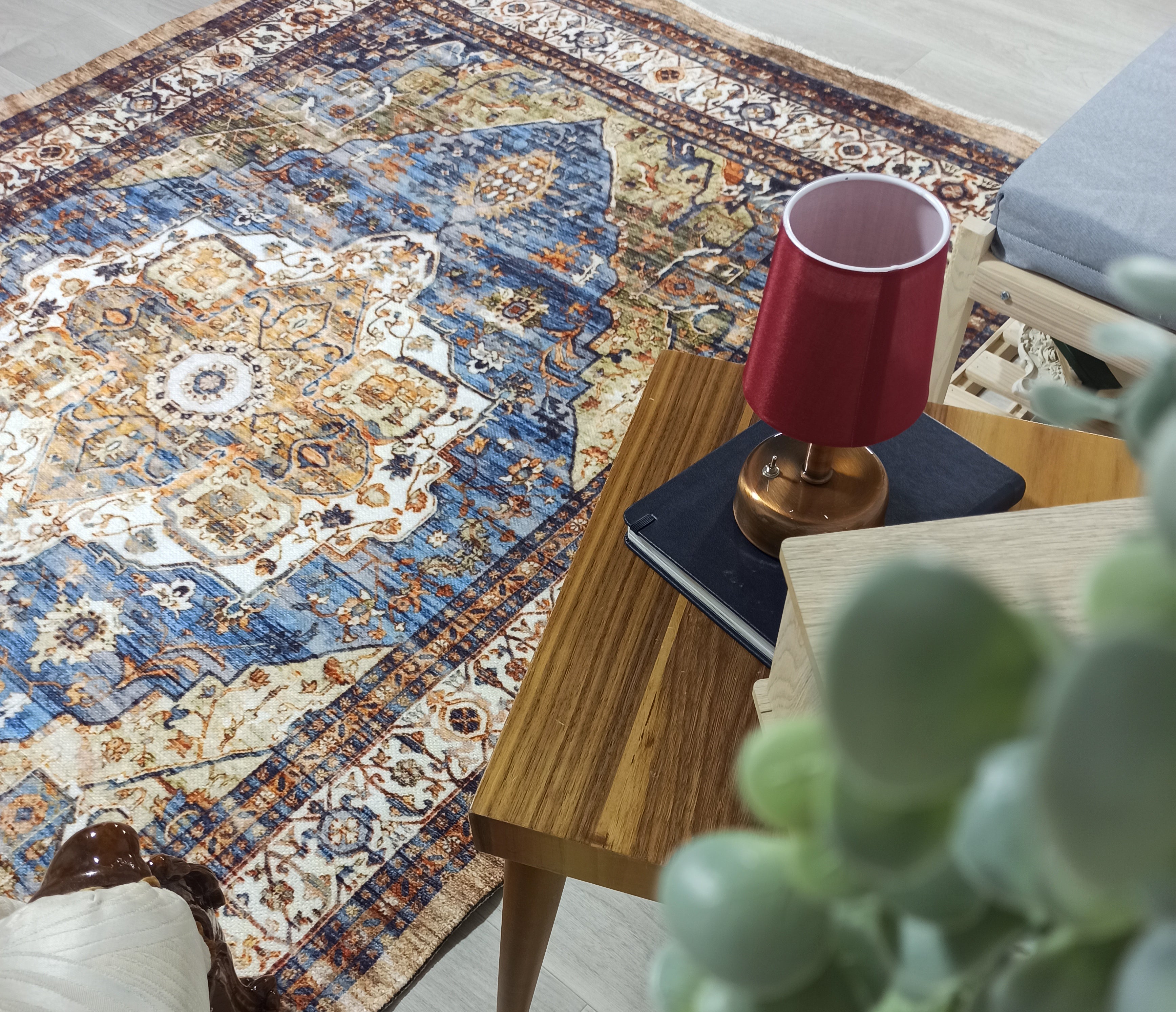 Nuran Turkish Vintage Medallion Style Brown Navy Blue Rug