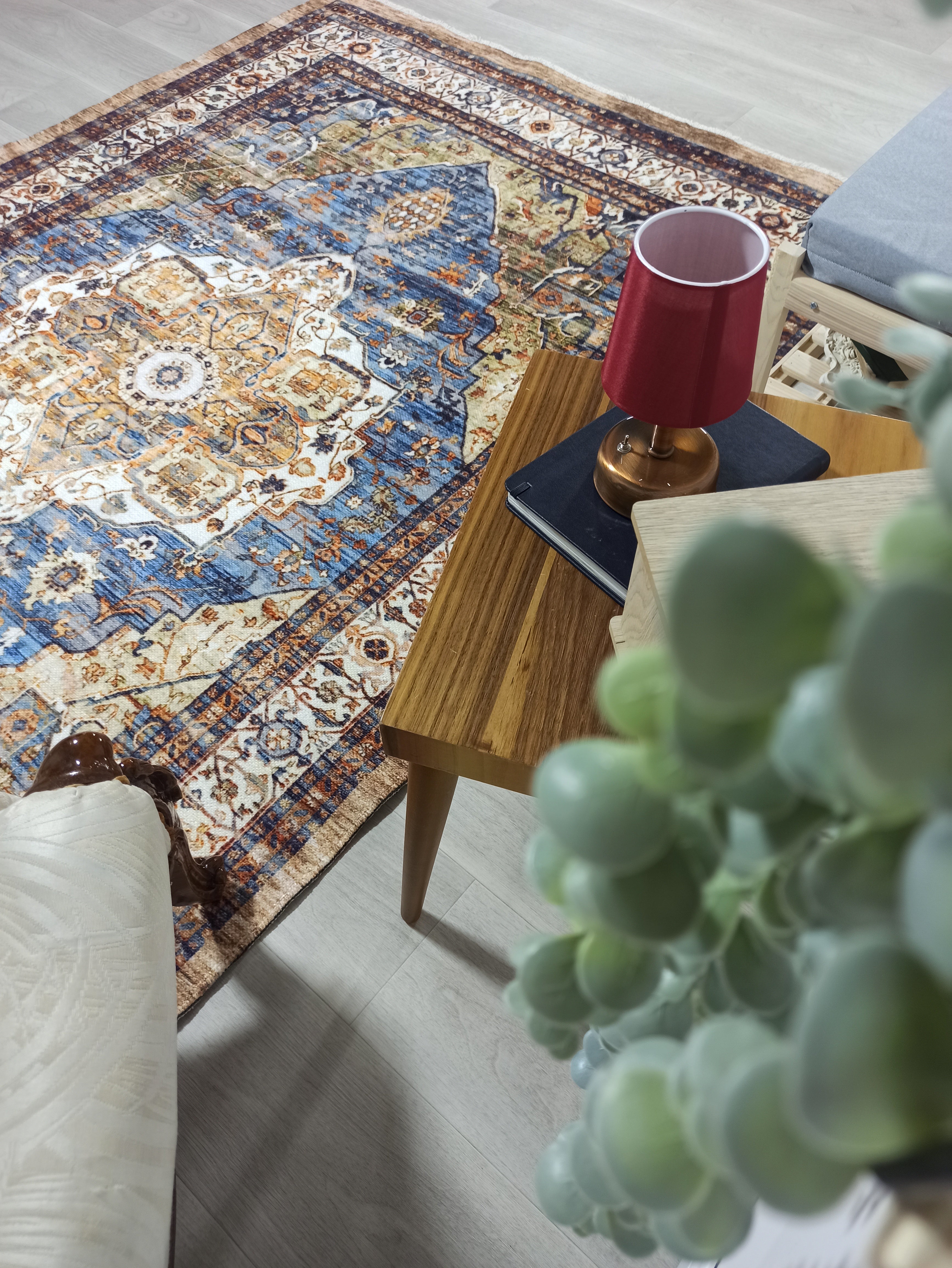 Nuran Turkish Vintage Medallion Style Brown Navy Blue Rug