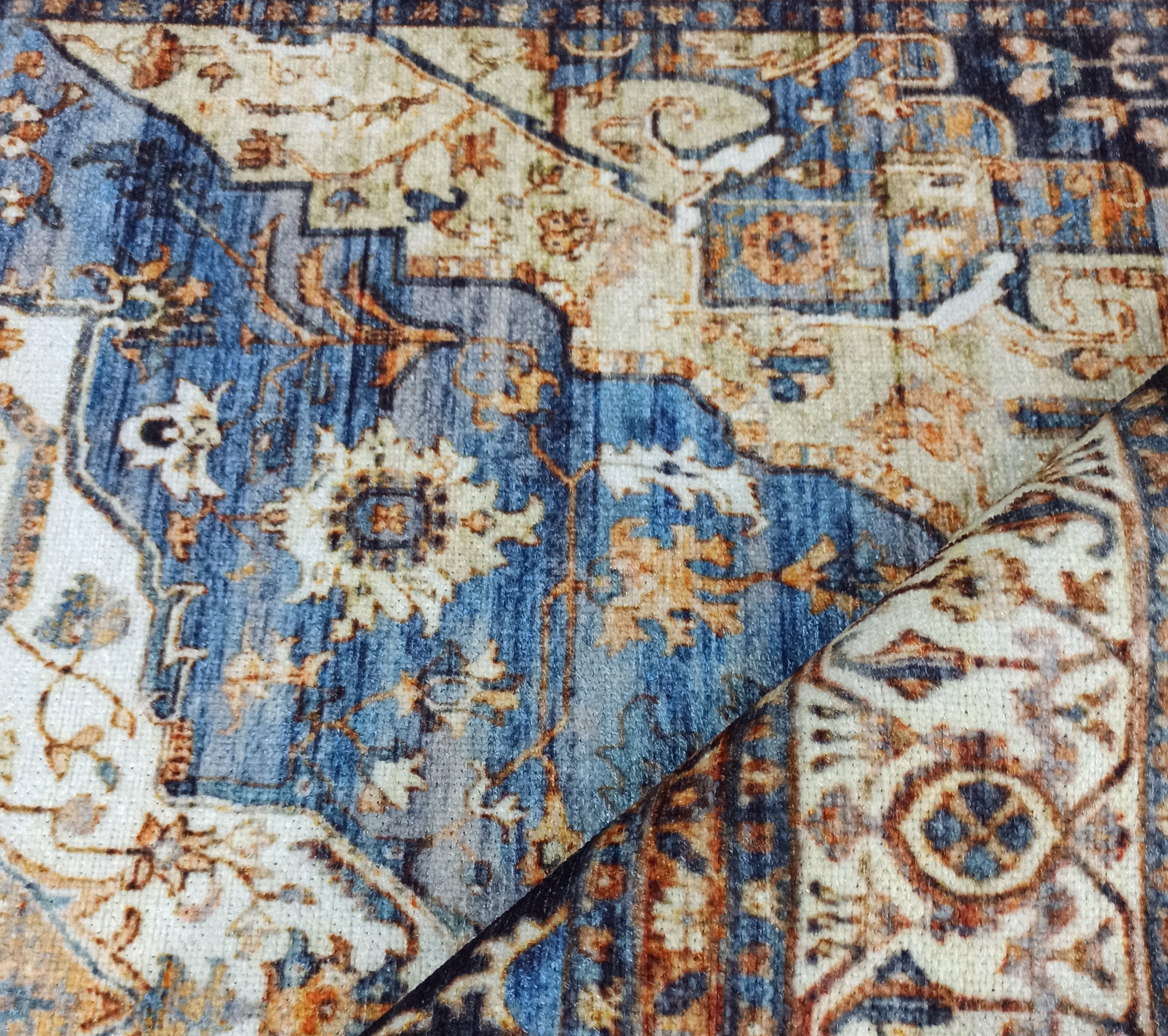 Nuran Turkish Vintage Medallion Style Brown Navy Blue Rug