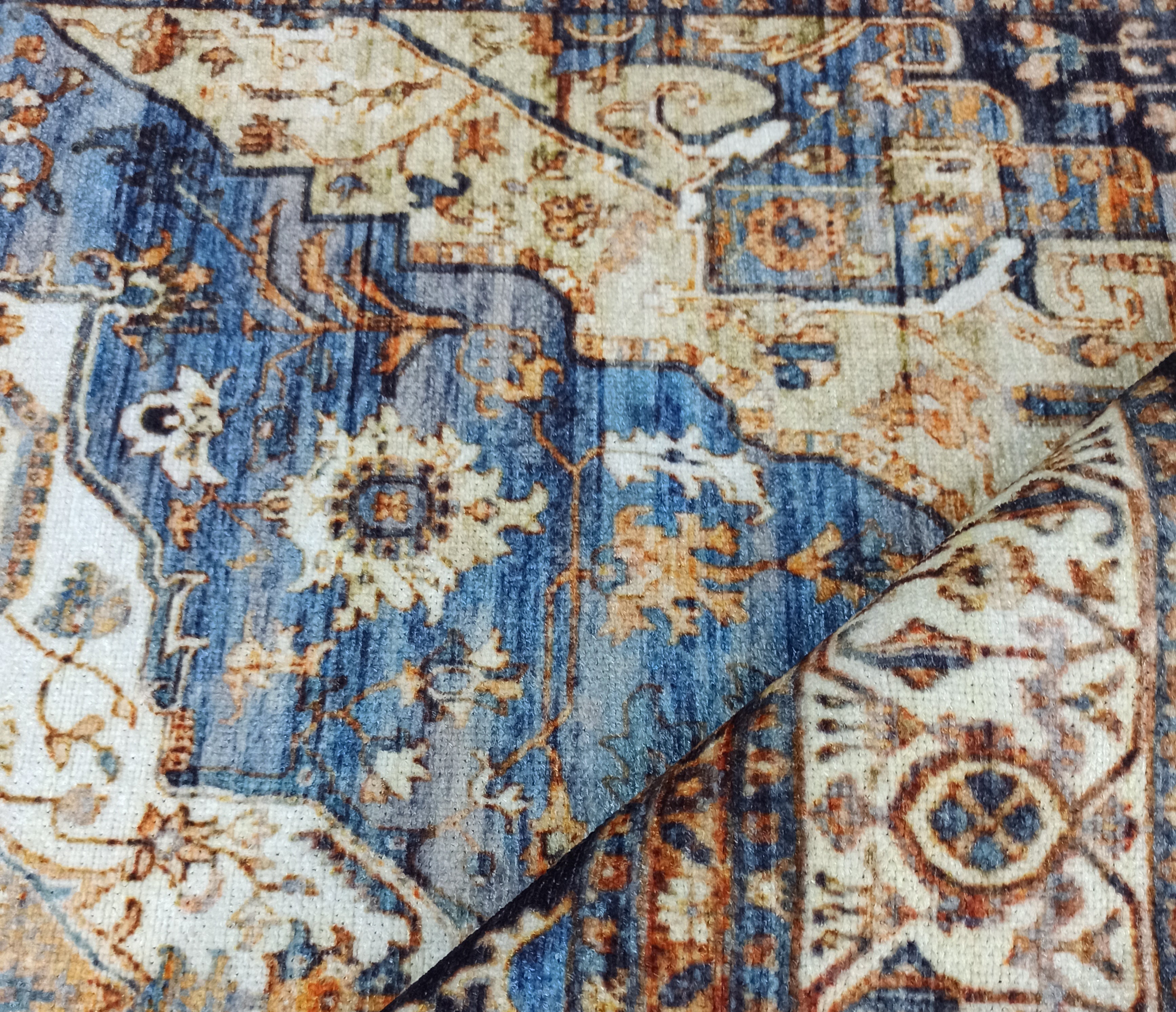 Nuran Turkish Vintage Medallion Style Brown Navy Blue Rug