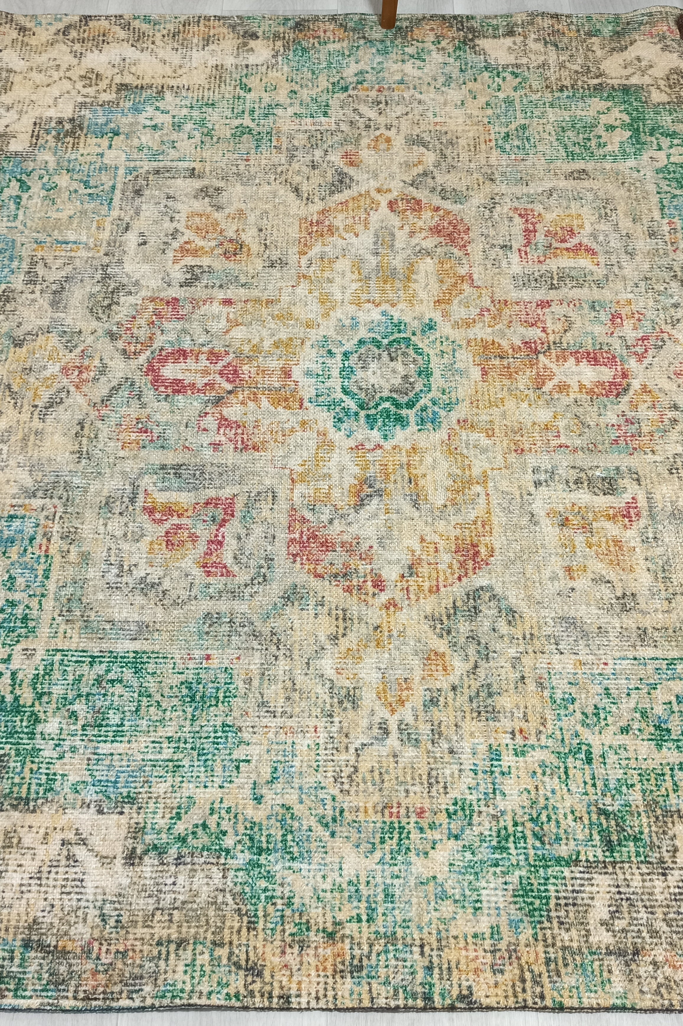 Lema Turkish Vintage Medallion Style Beige Green Rug