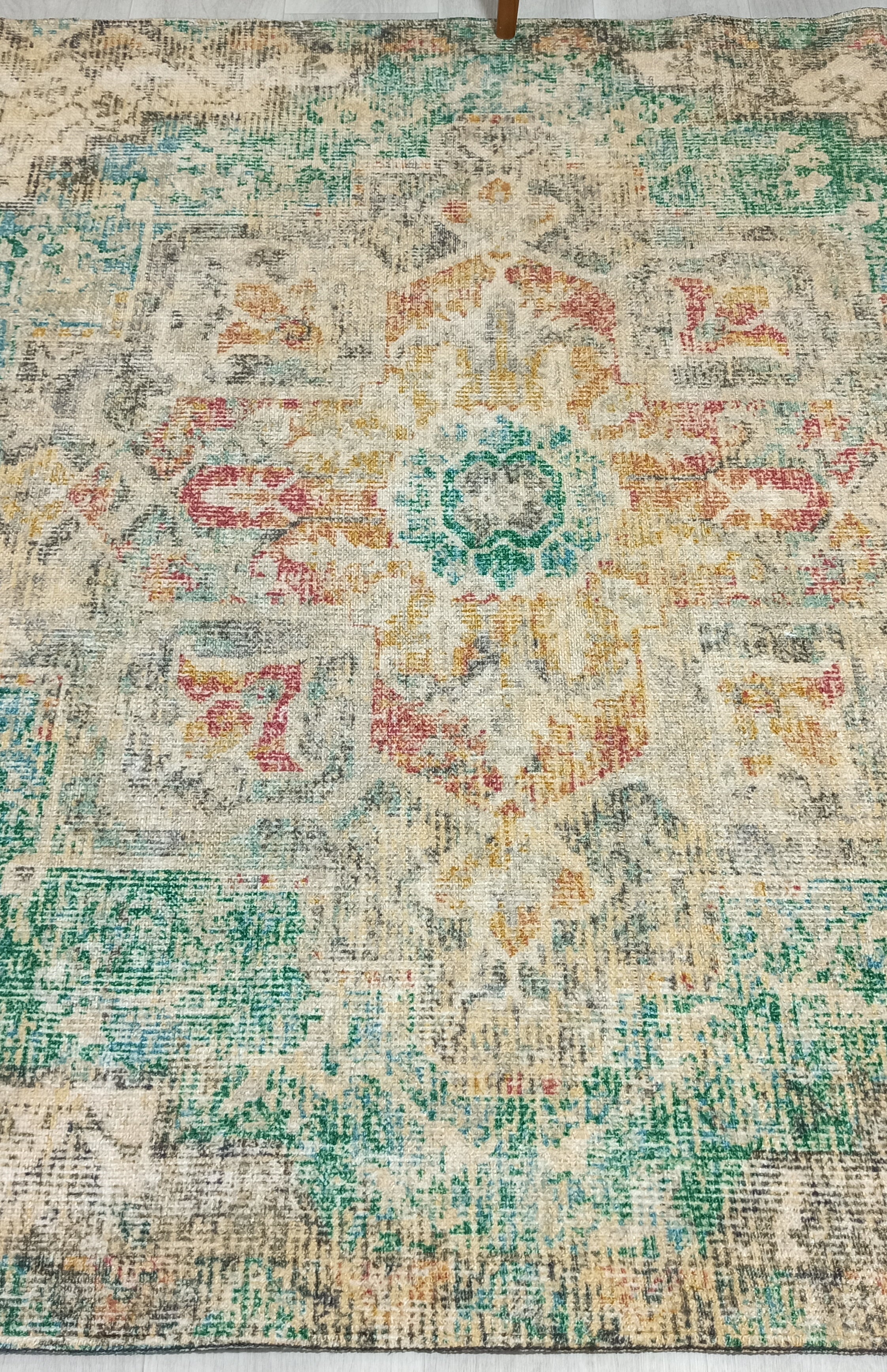 Lema Turkish Vintage Medallion Style Beige Green Rug