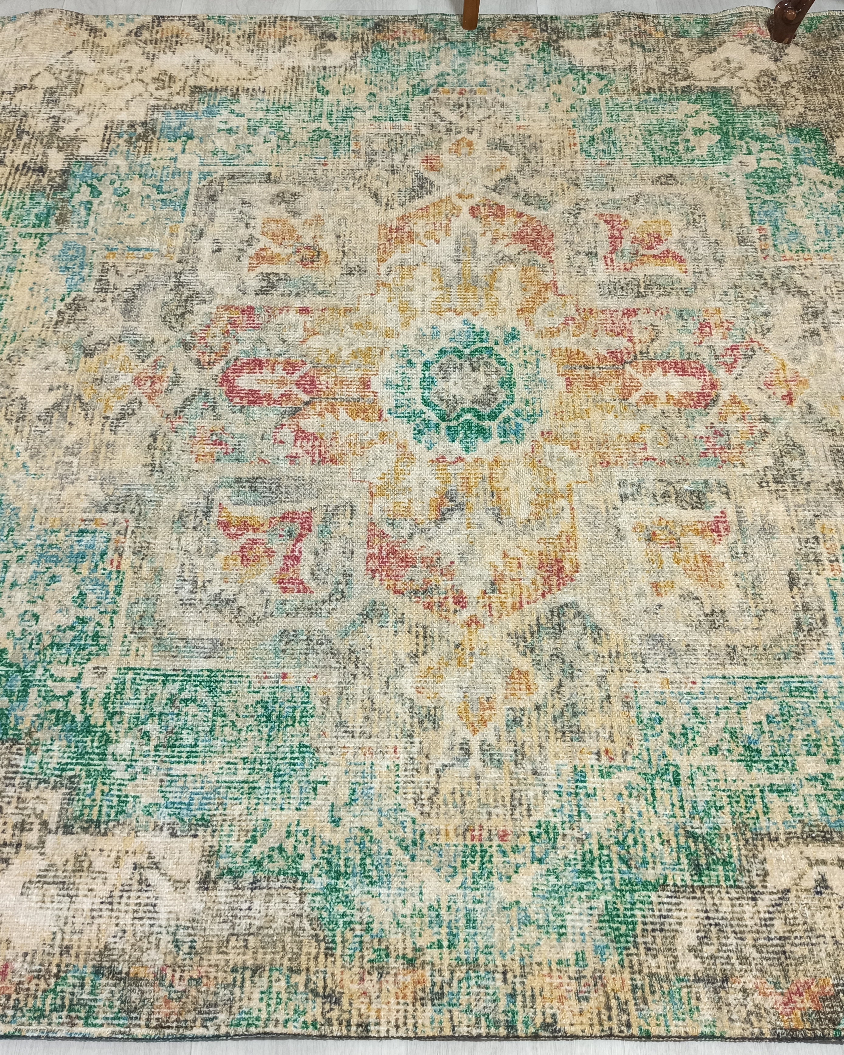 Lema Turkish Vintage Medallion Style Beige Green Rug