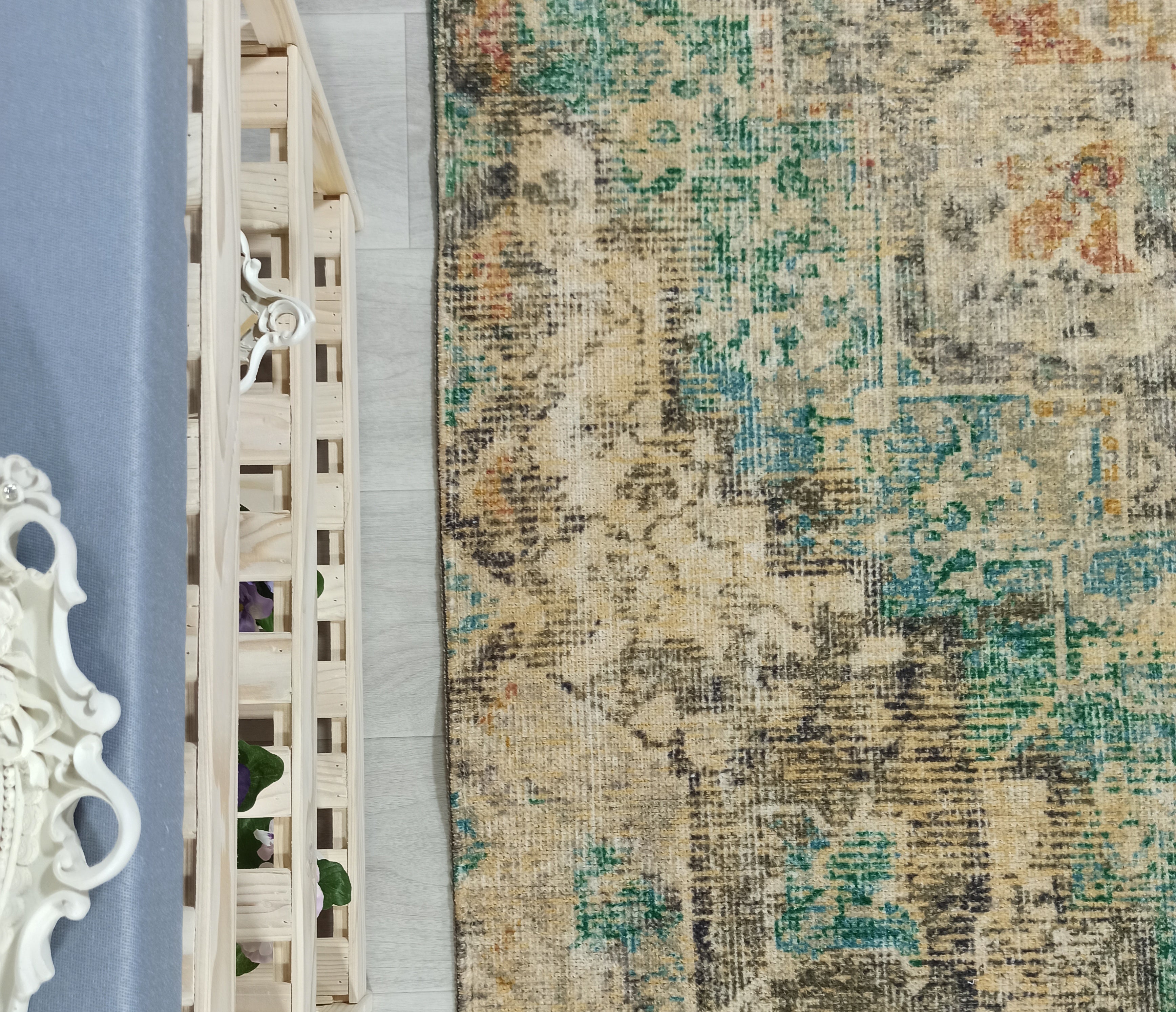 Lema Turkish Vintage Medallion Style Beige Green Rug