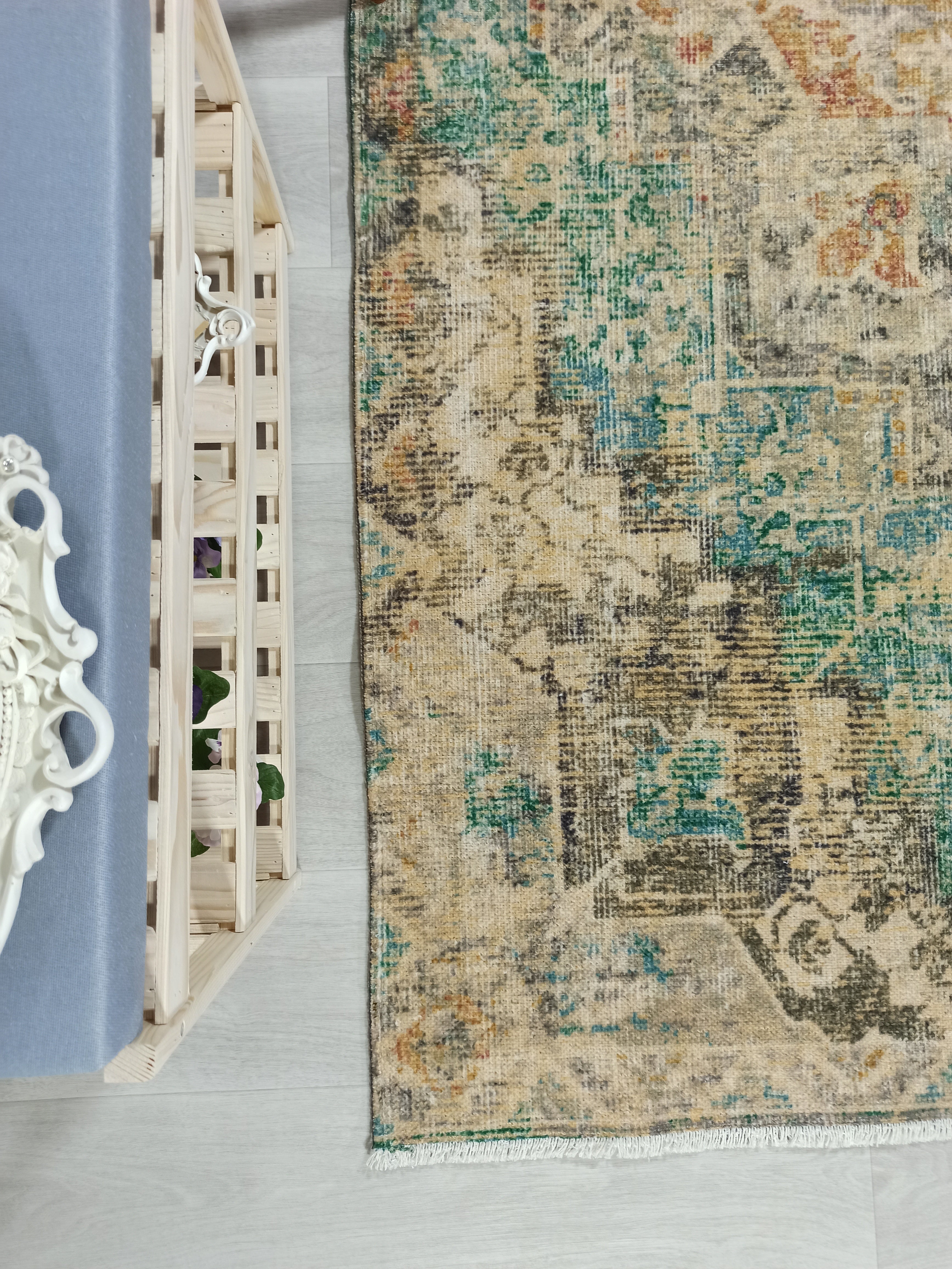 Lema Turkish Vintage Medallion Style Beige Green Rug