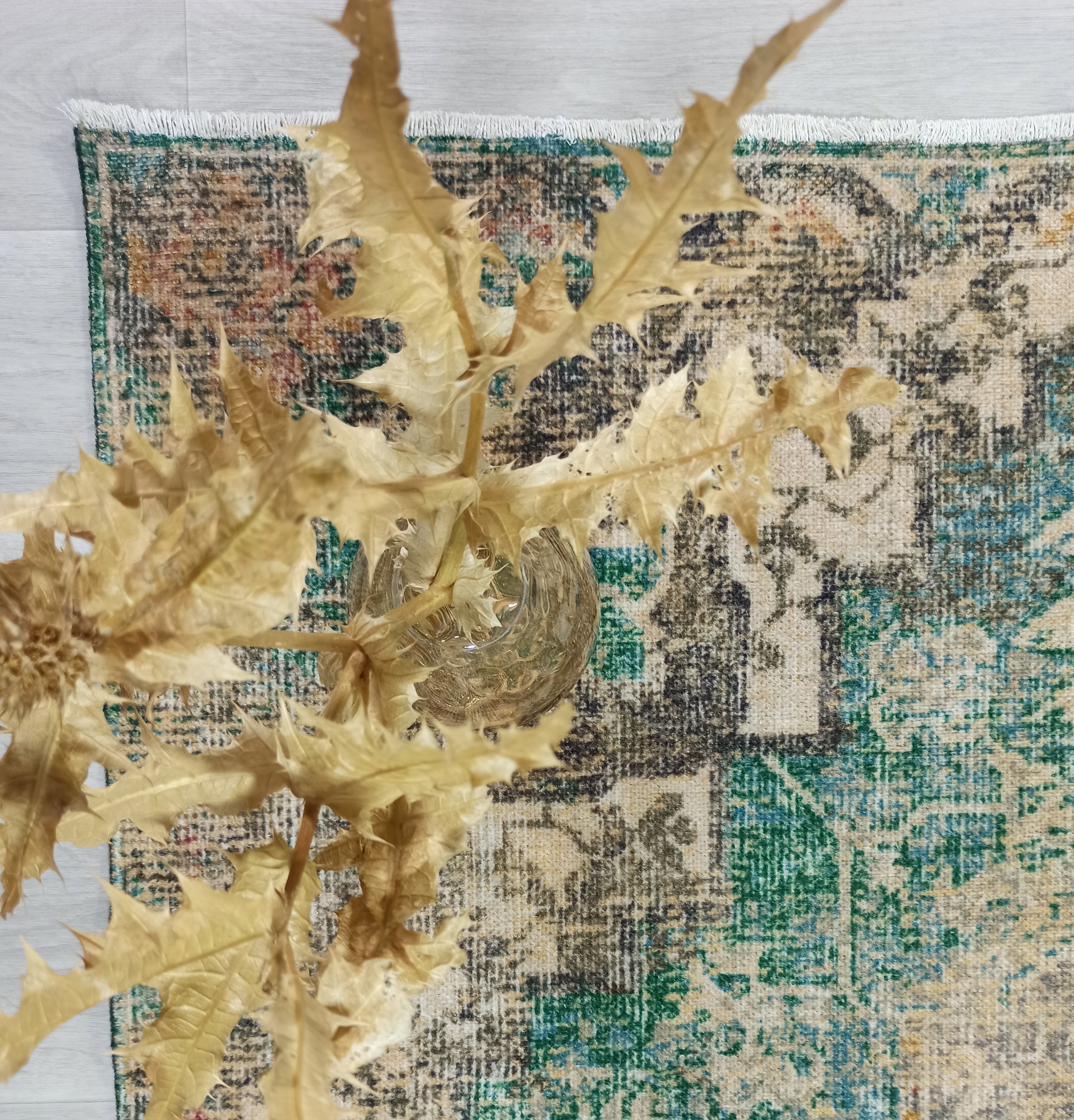 Lema Turkish Vintage Medallion Style Beige Green Rug