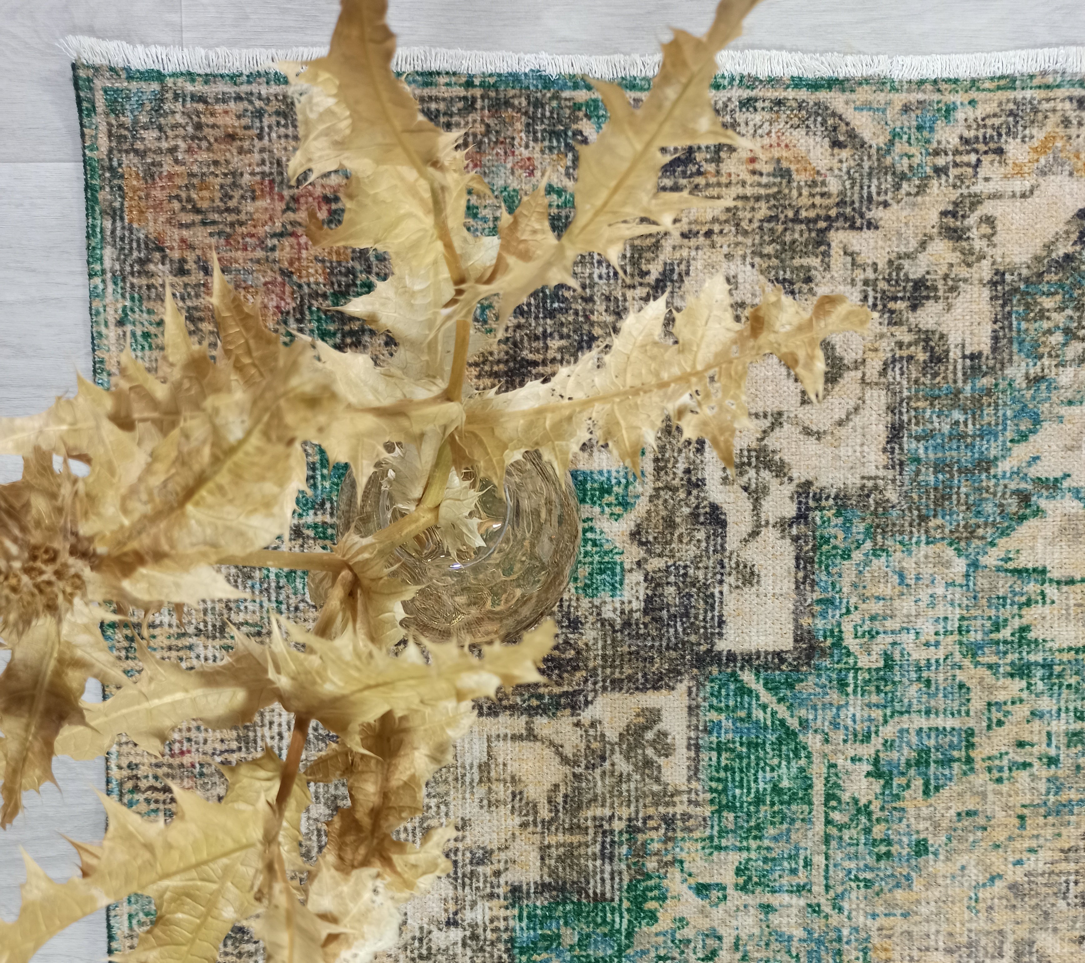 Lema Turkish Vintage Medallion Style Beige Green Rug