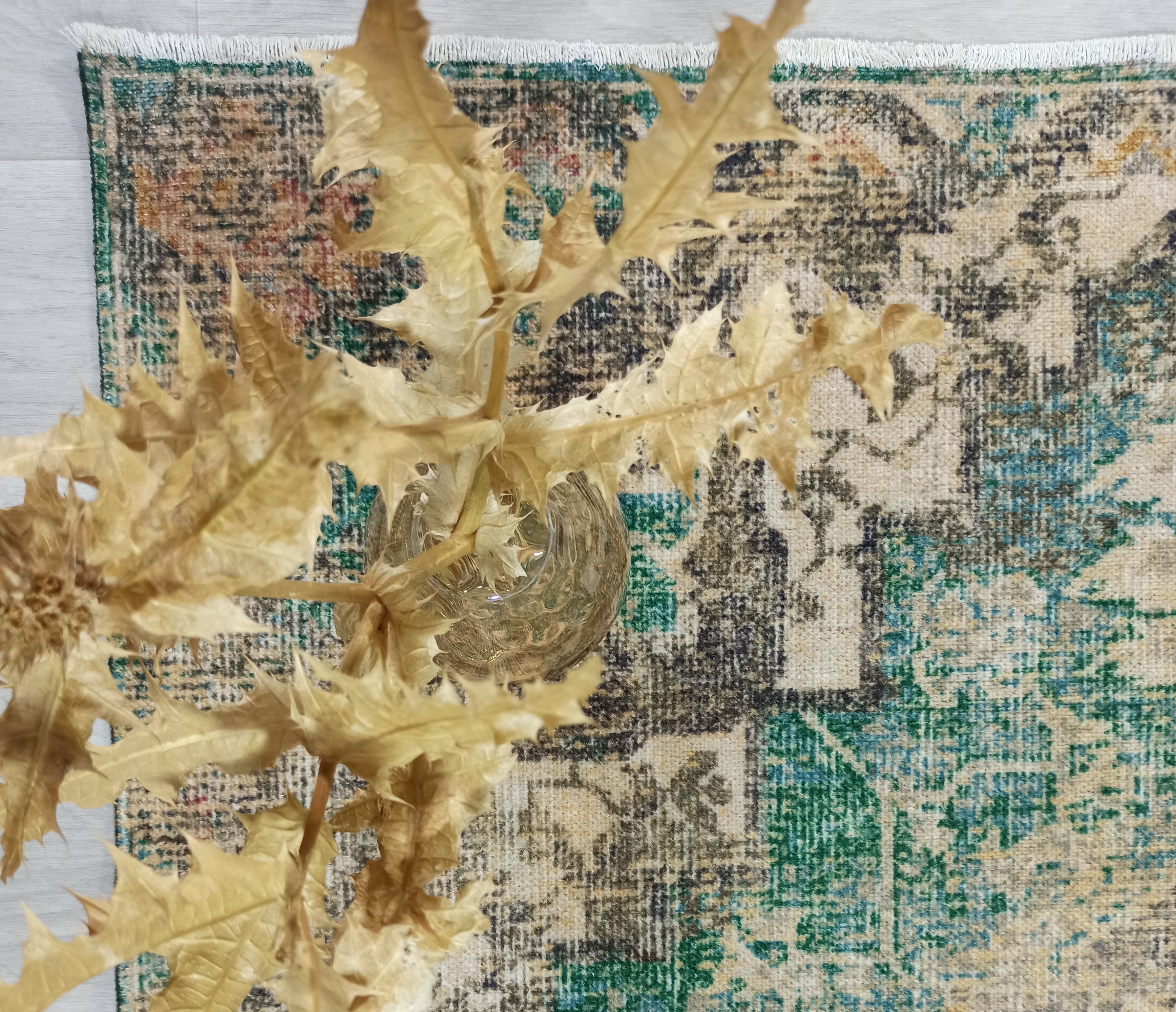 Lema Turkish Vintage Medallion Style Beige Green Rug