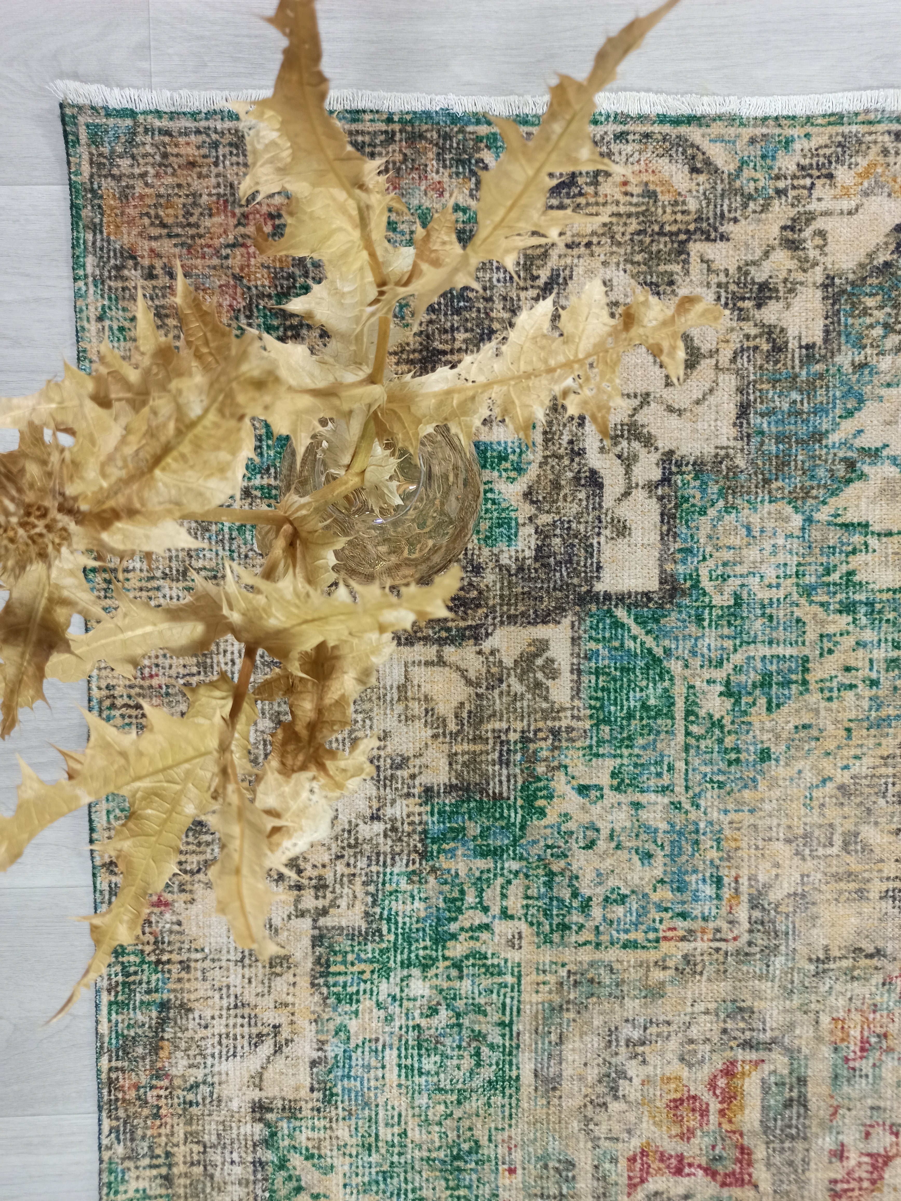 Lema Turkish Vintage Medallion Style Beige Green Rug