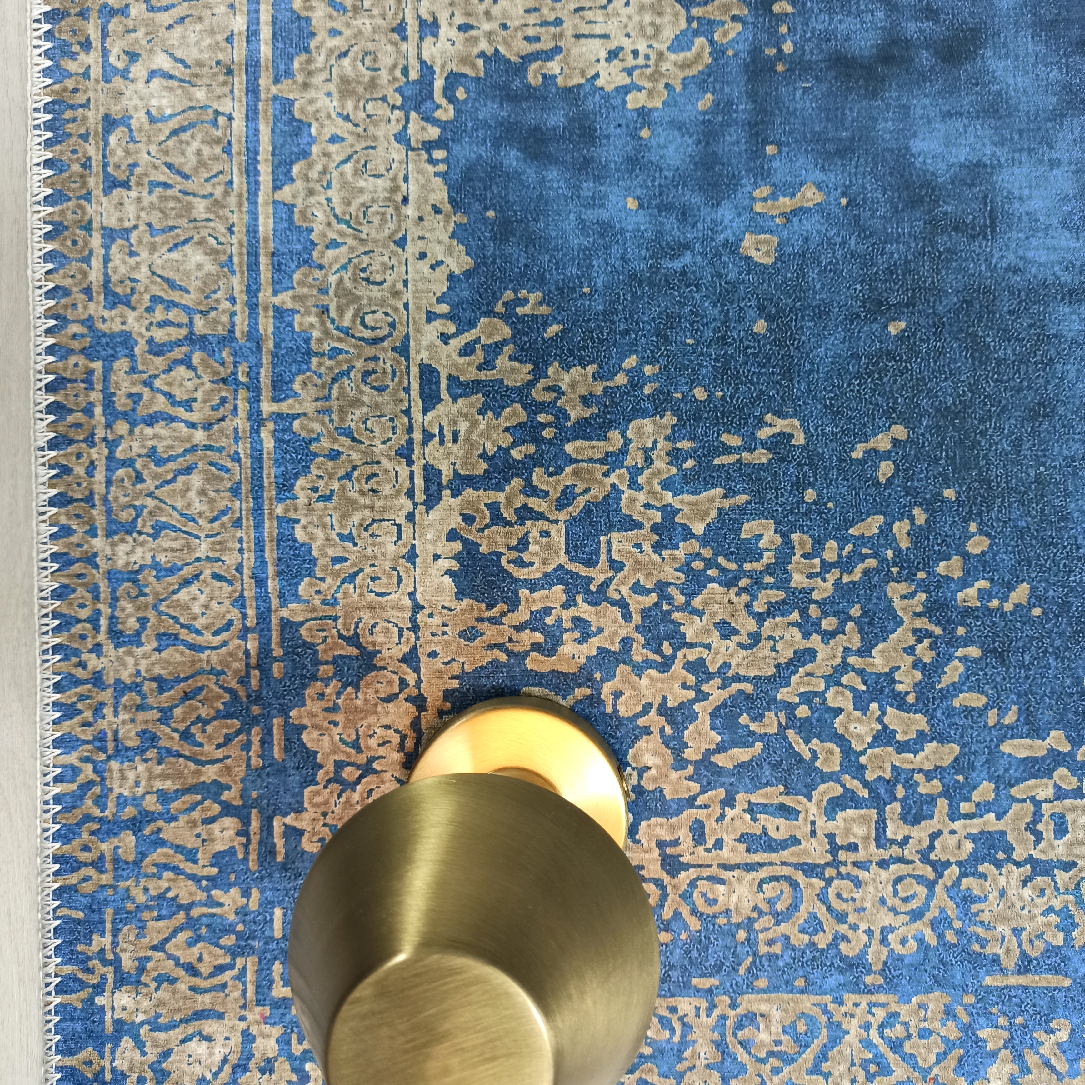 Turkish Light Blue Navy Blue Vintage Rug