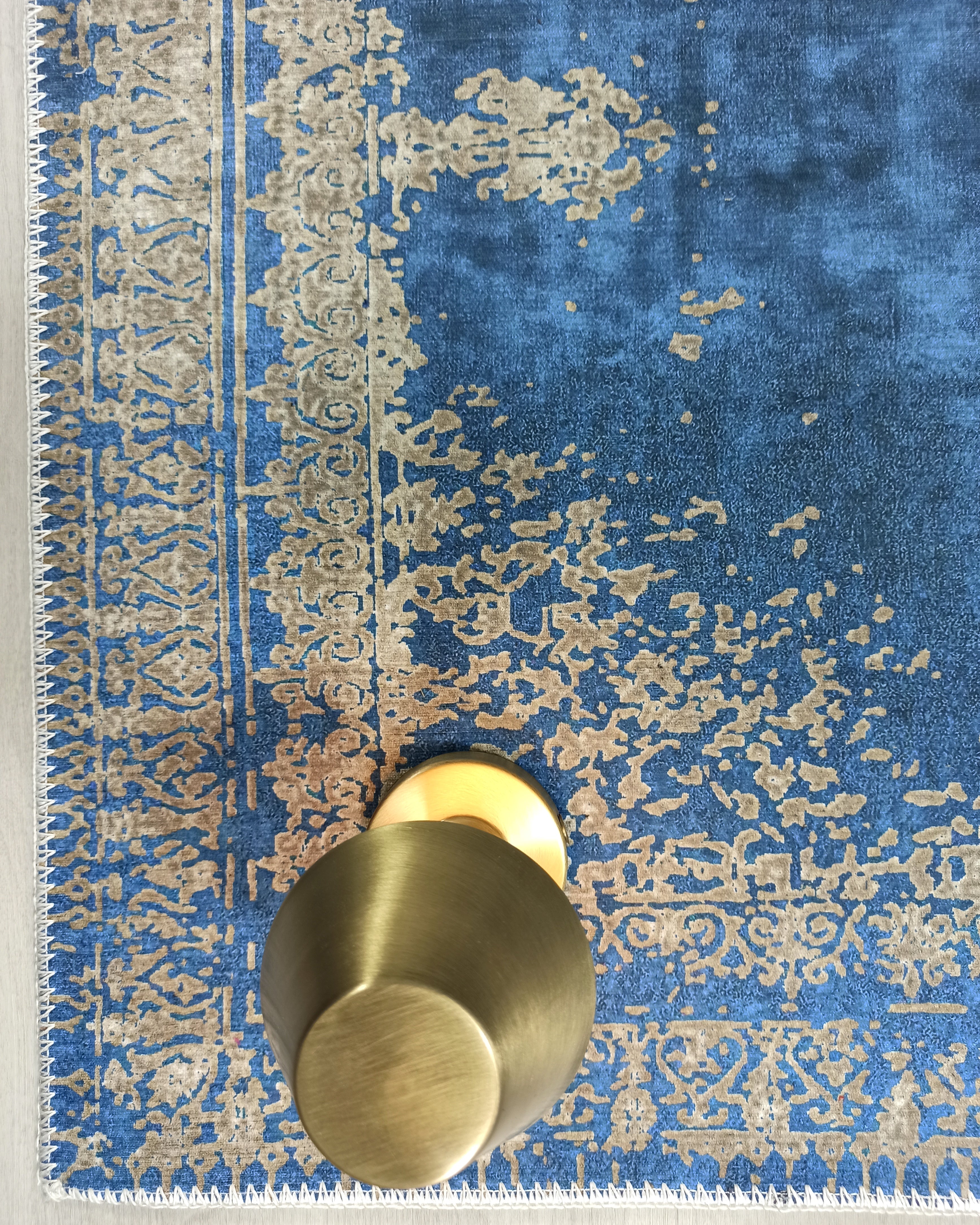 Turkish Light Blue Navy Blue Vintage Rug