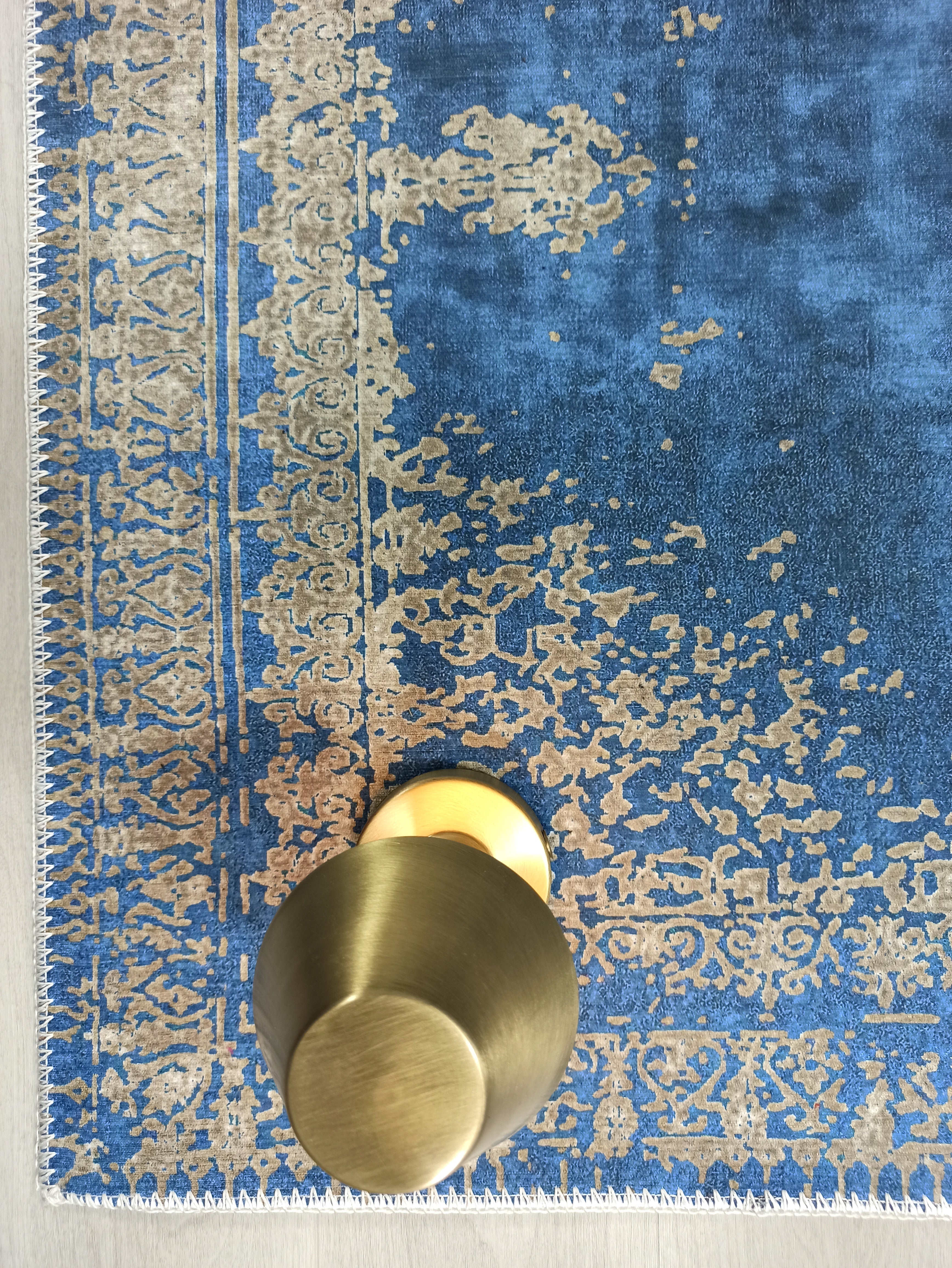 Turkish Light Blue Navy Blue Vintage Rug