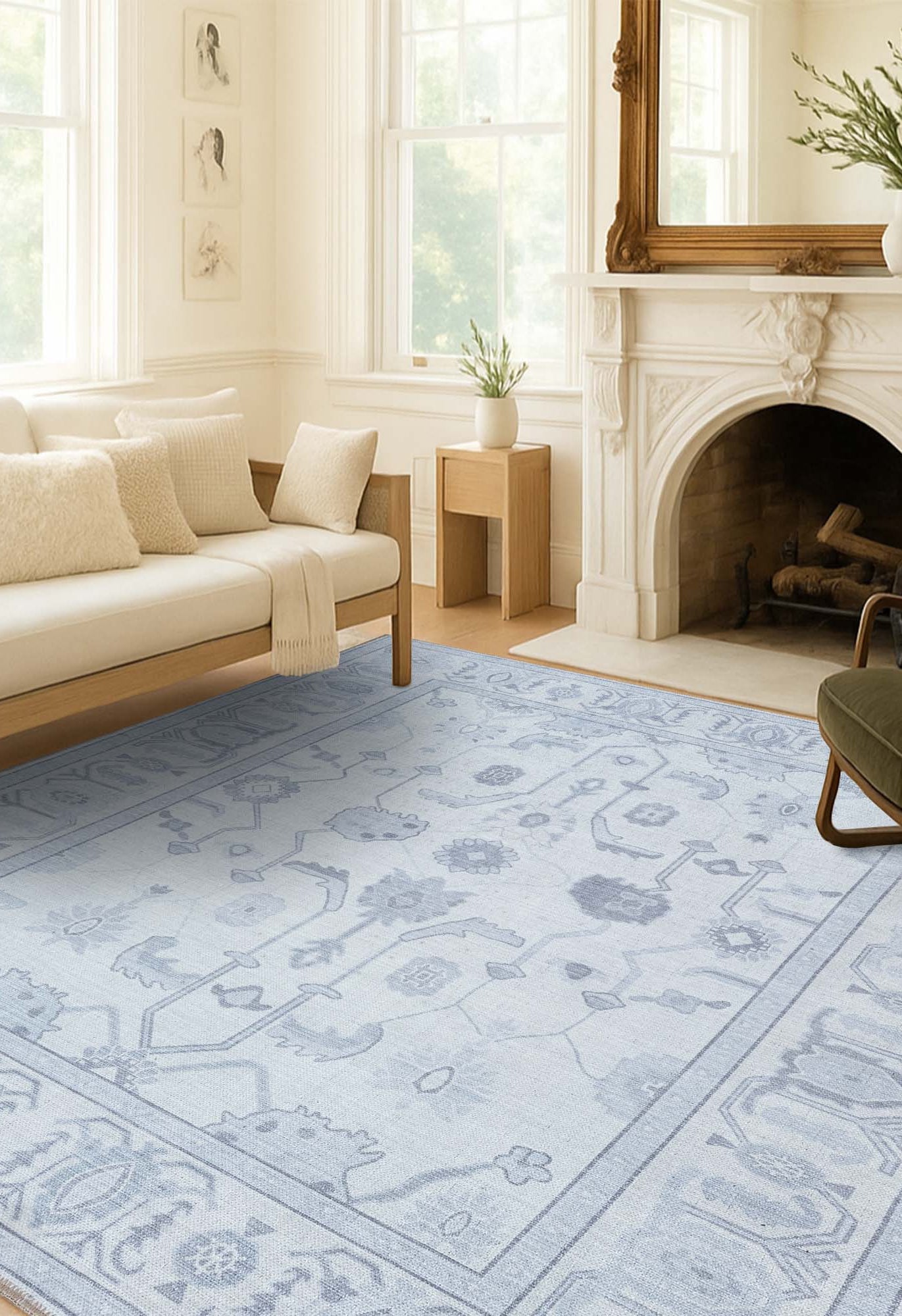 Inas Neutral Gray White Oushak Rug