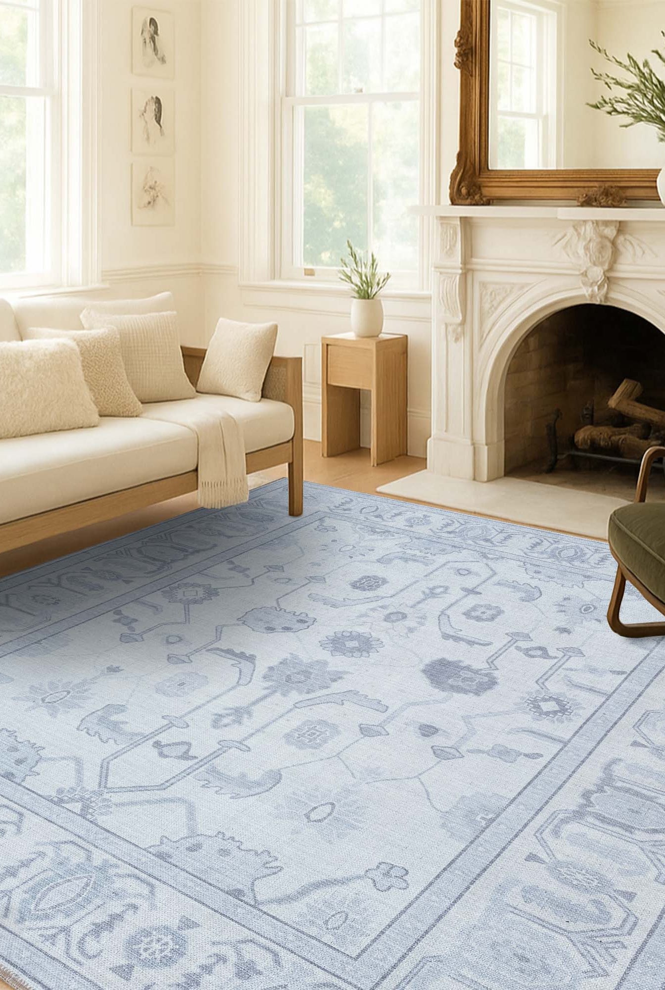 Inas Neutral Gray White Oushak Rug