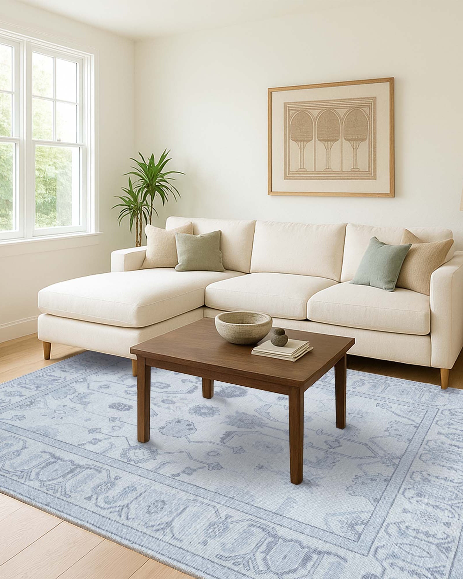 Inas Neutral Gray White Oushak Rug