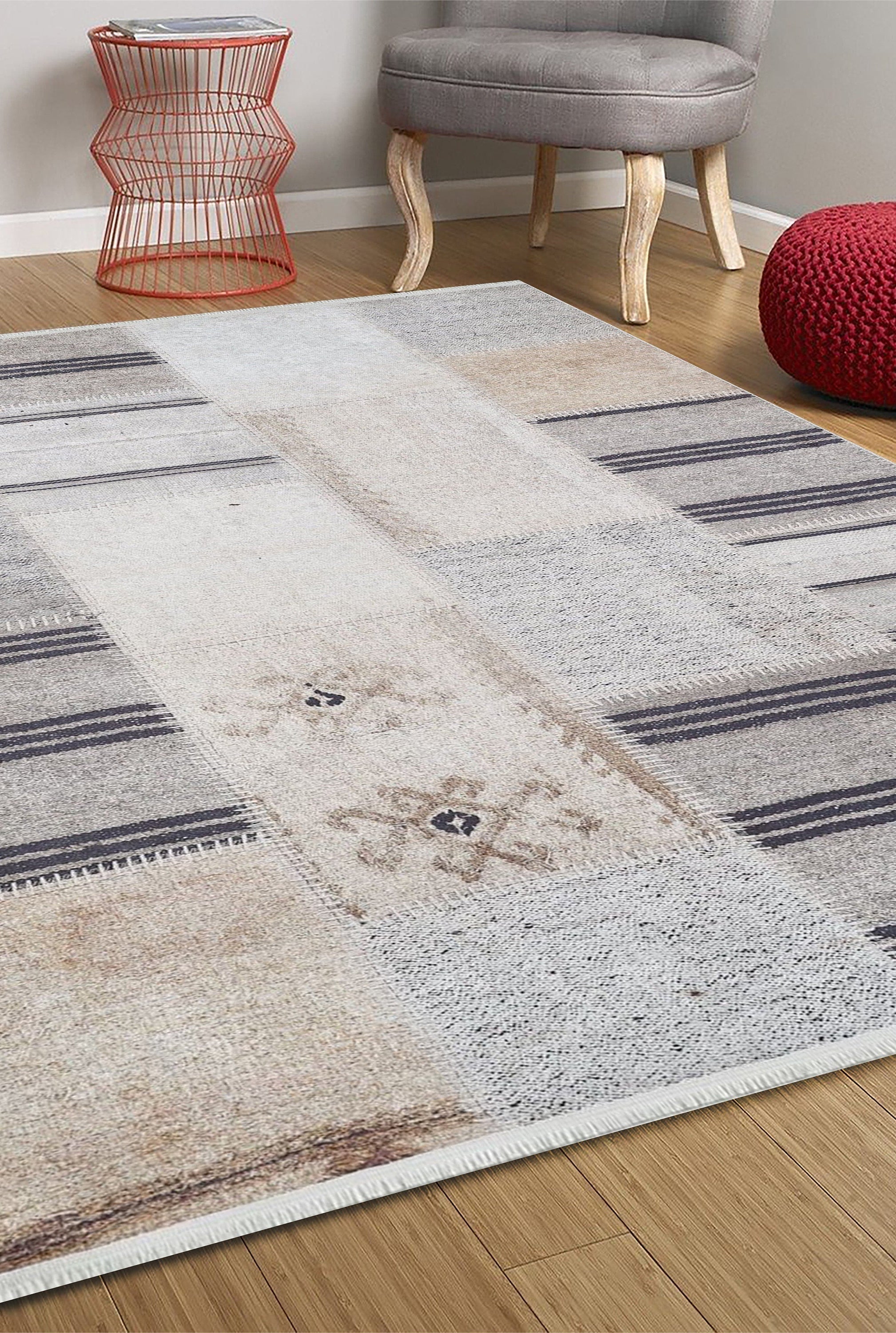Ivan Turkish Ivory Beige and Black Rug