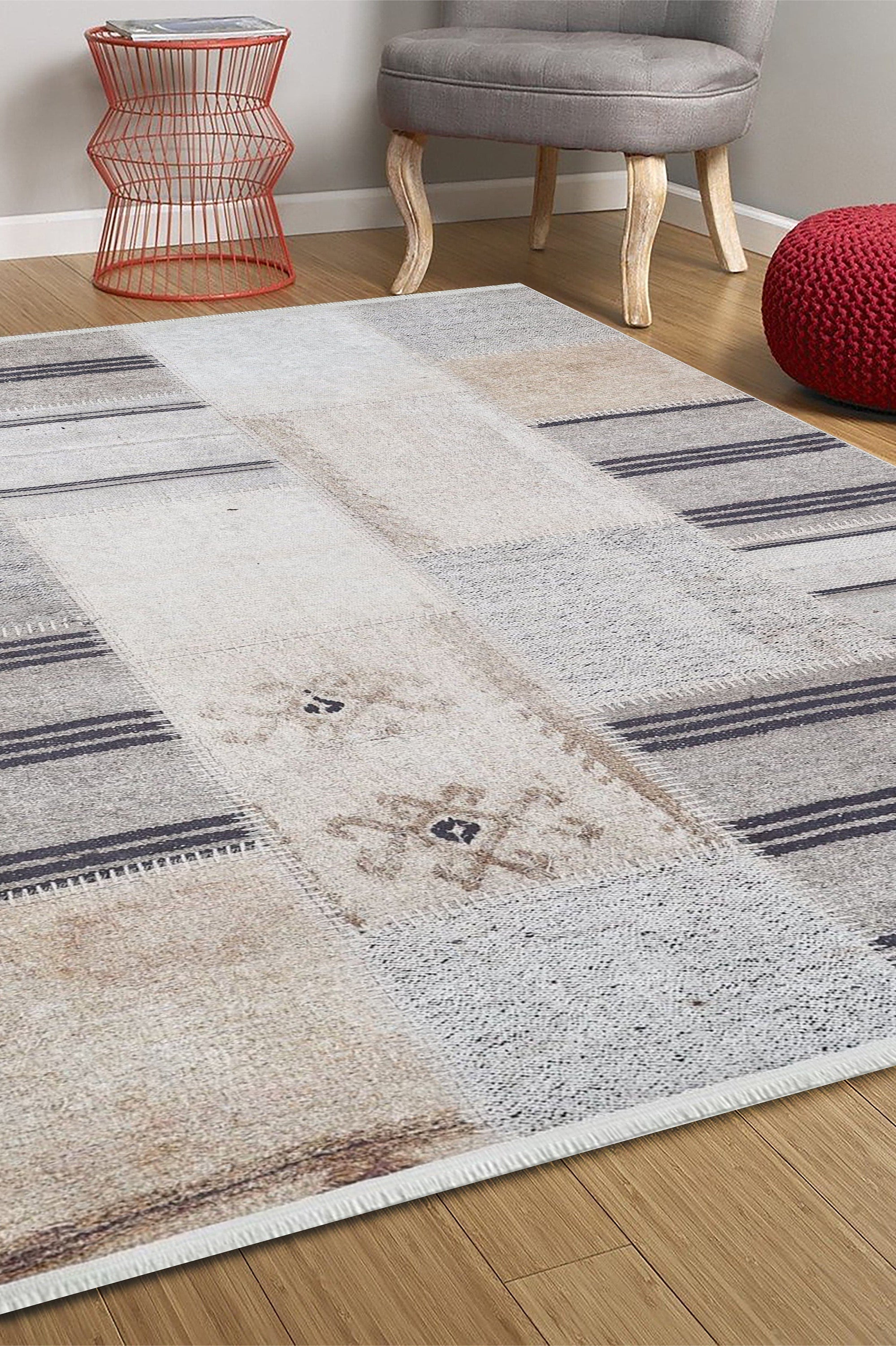 Ivan Turkish Ivory Beige and Black Rug