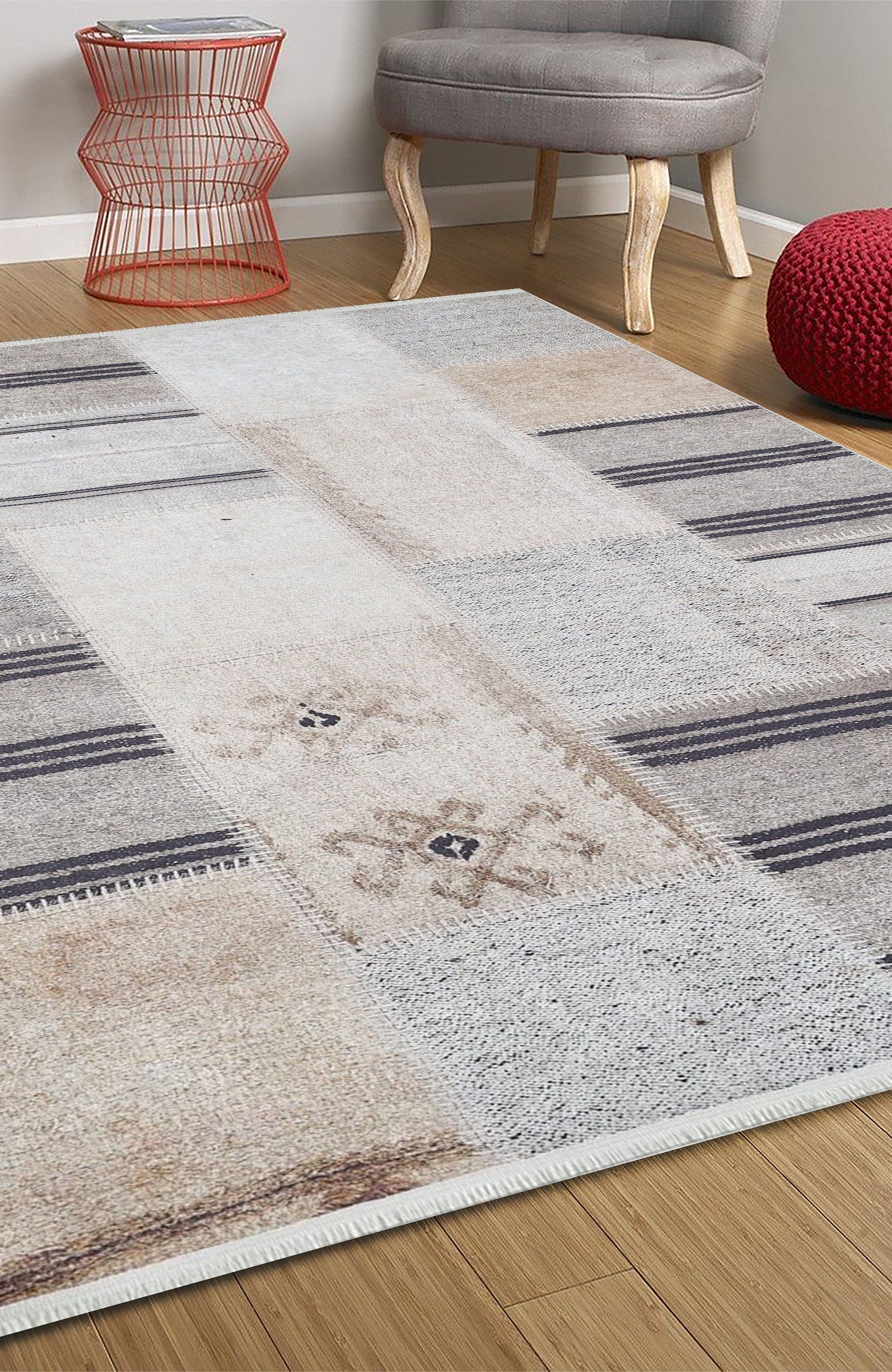 Ivan Turkish Ivory Beige and Black Rug