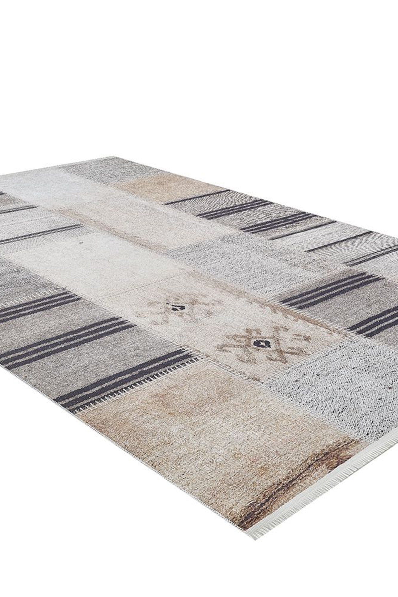Ivan Turkish Ivory Beige and Black Rug