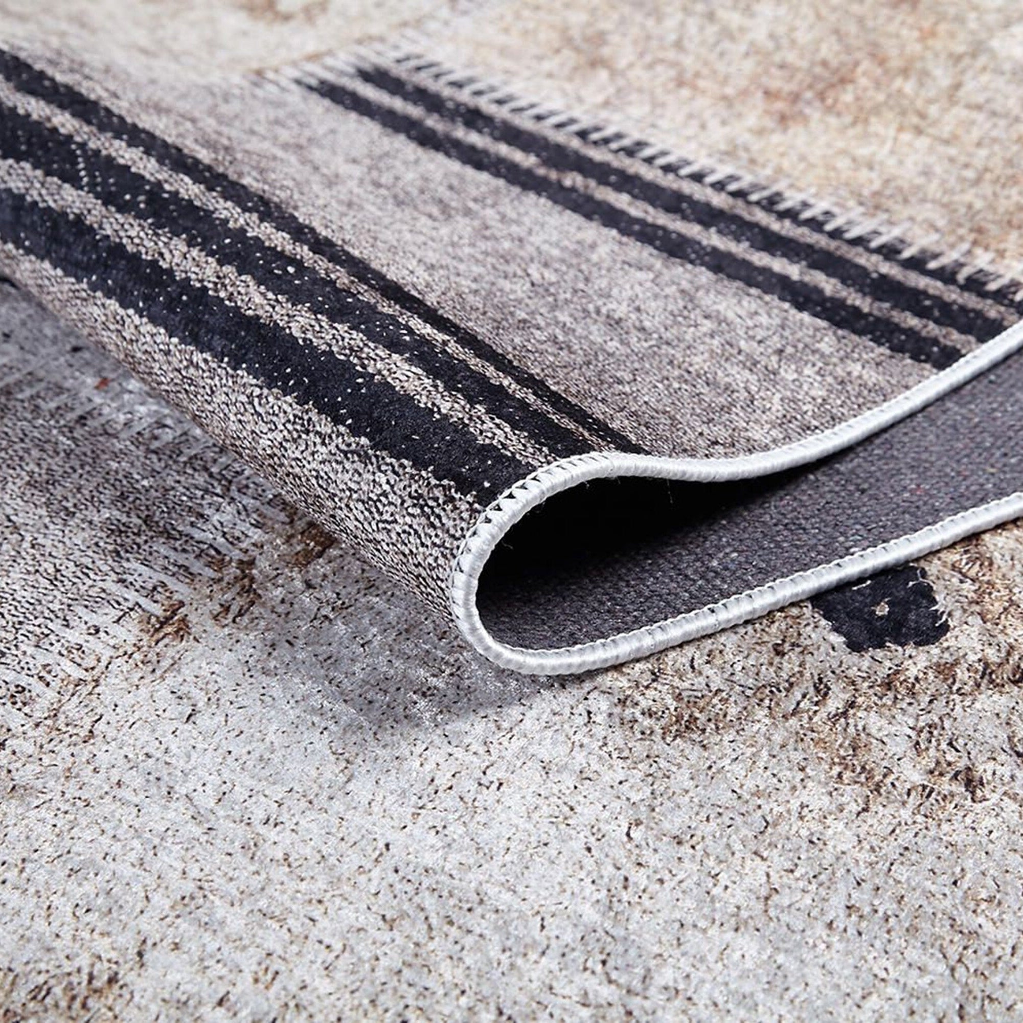 Ivan Turkish Ivory Beige and Black Rug