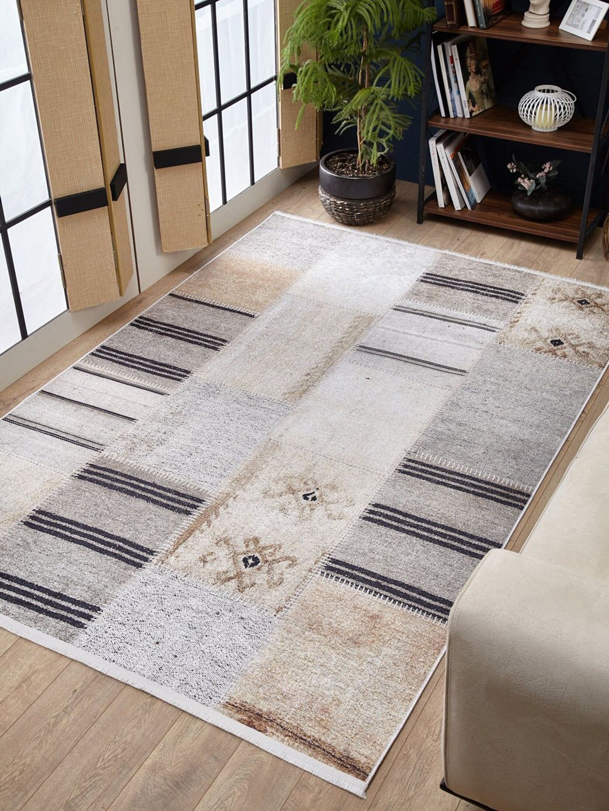 Ivan Turkish Ivory Beige and Black Rug