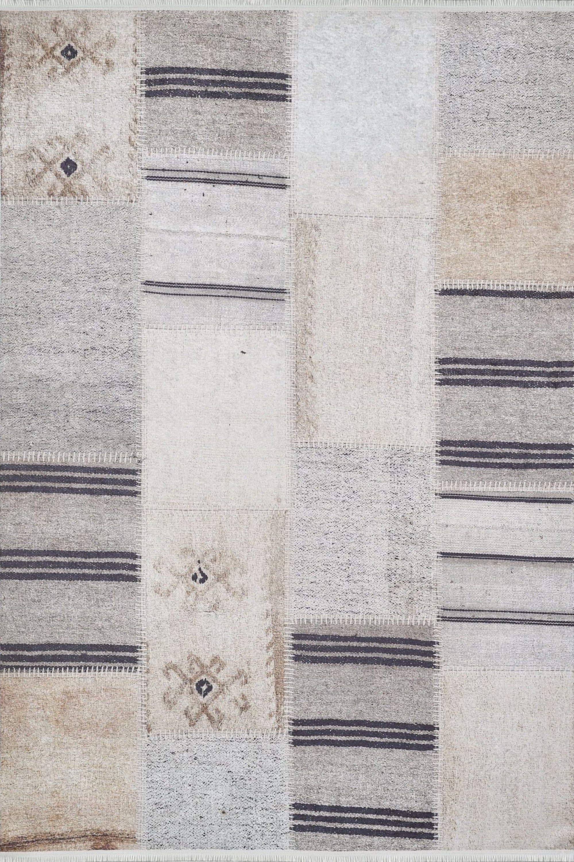 Ivan Turkish Ivory Beige and Black Rug