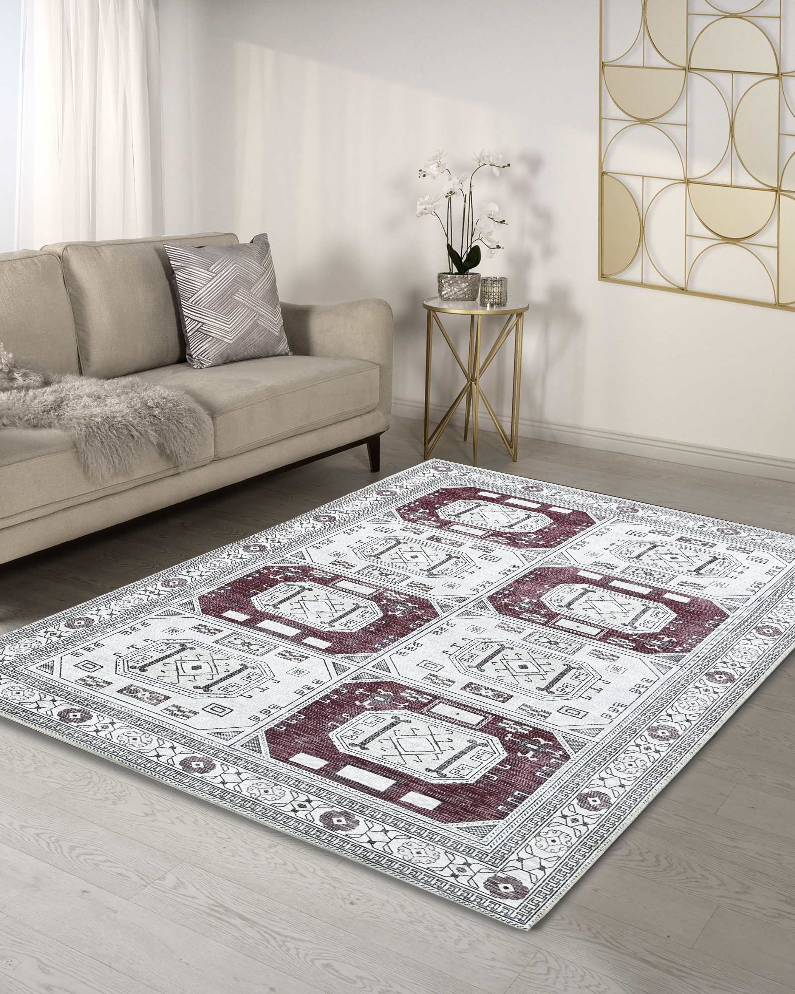 Jianna Modern Turkish Cream Burgundy Rug