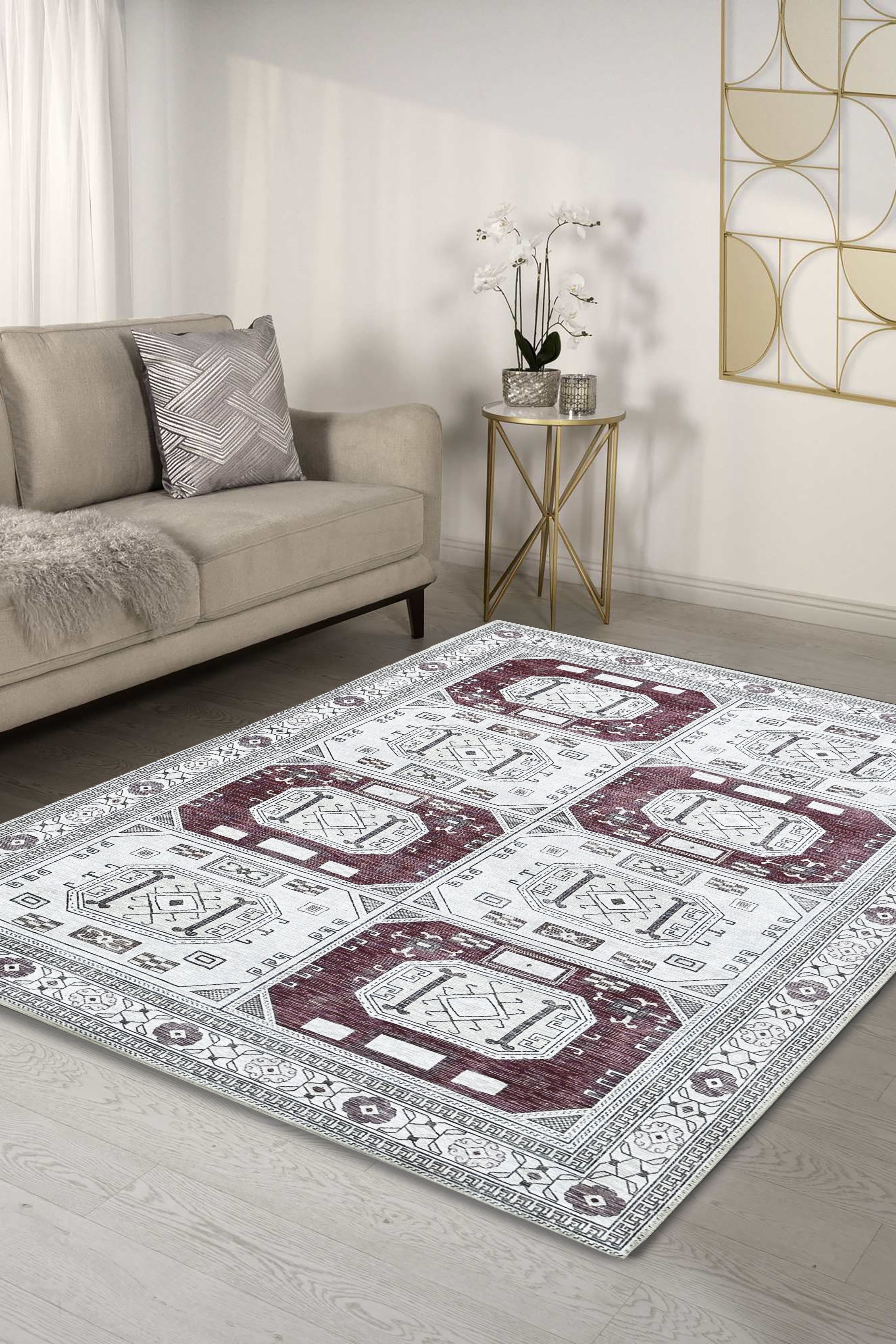 Jianna Modern Turkish Cream Burgundy Rug