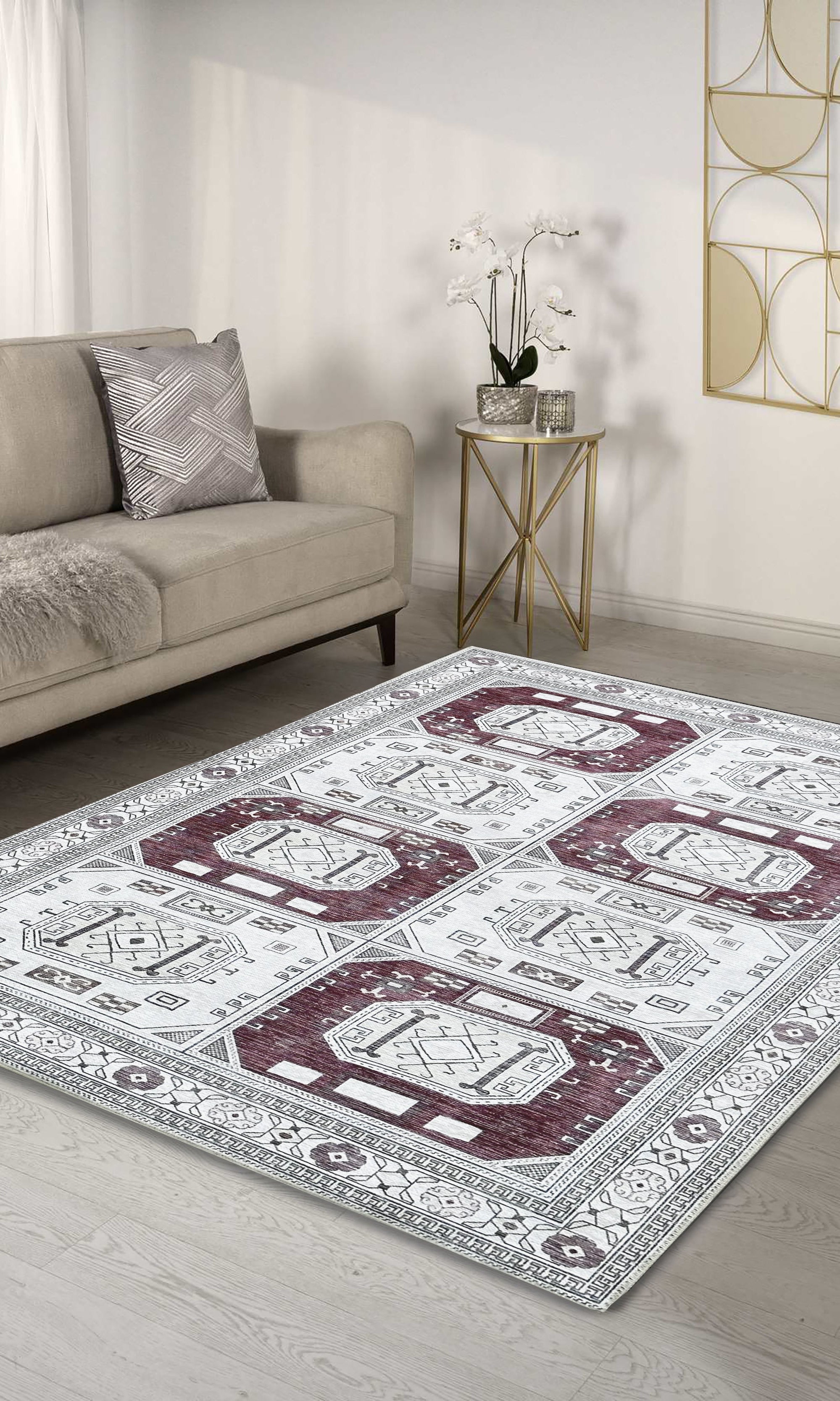 Jianna Modern Turkish Cream Burgundy Rug