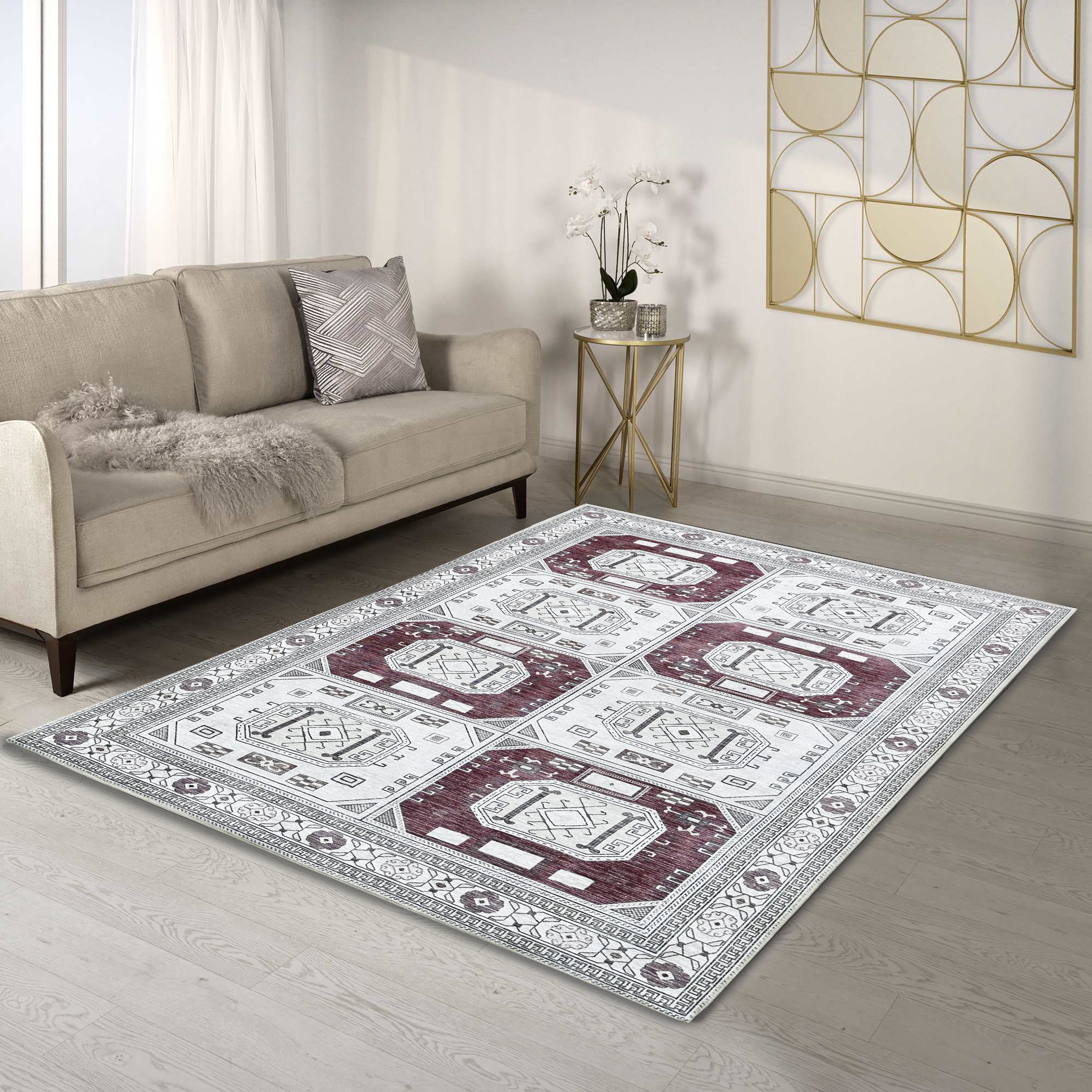 Jianna Modern Turkish Cream Burgundy Rug