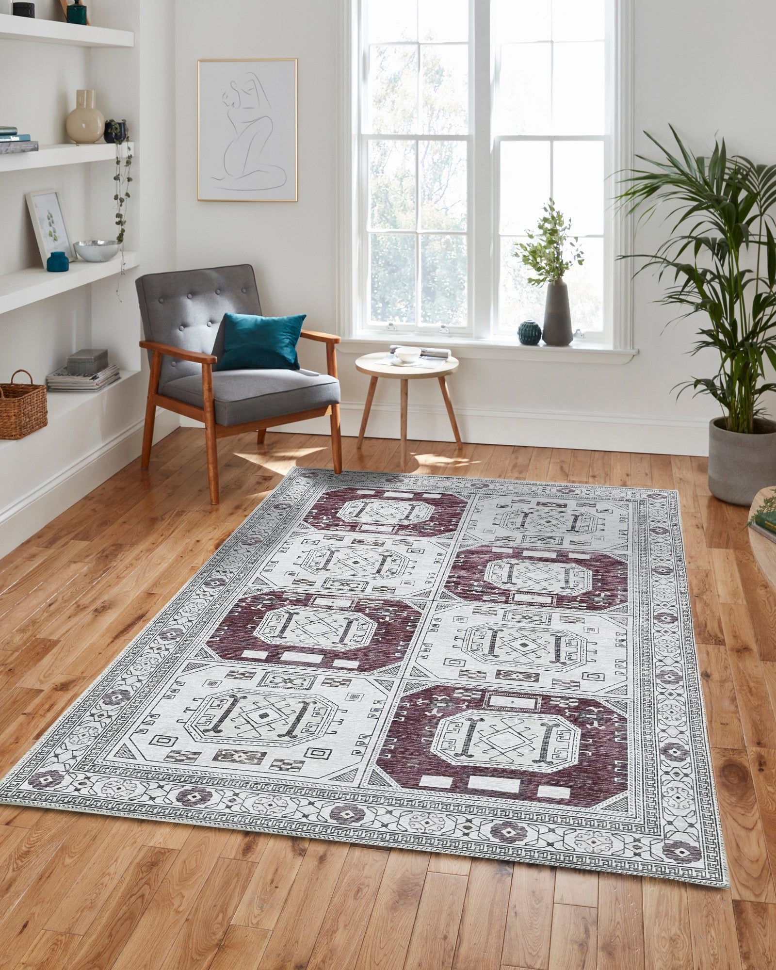 Jianna Modern Turkish Cream Burgundy Rug