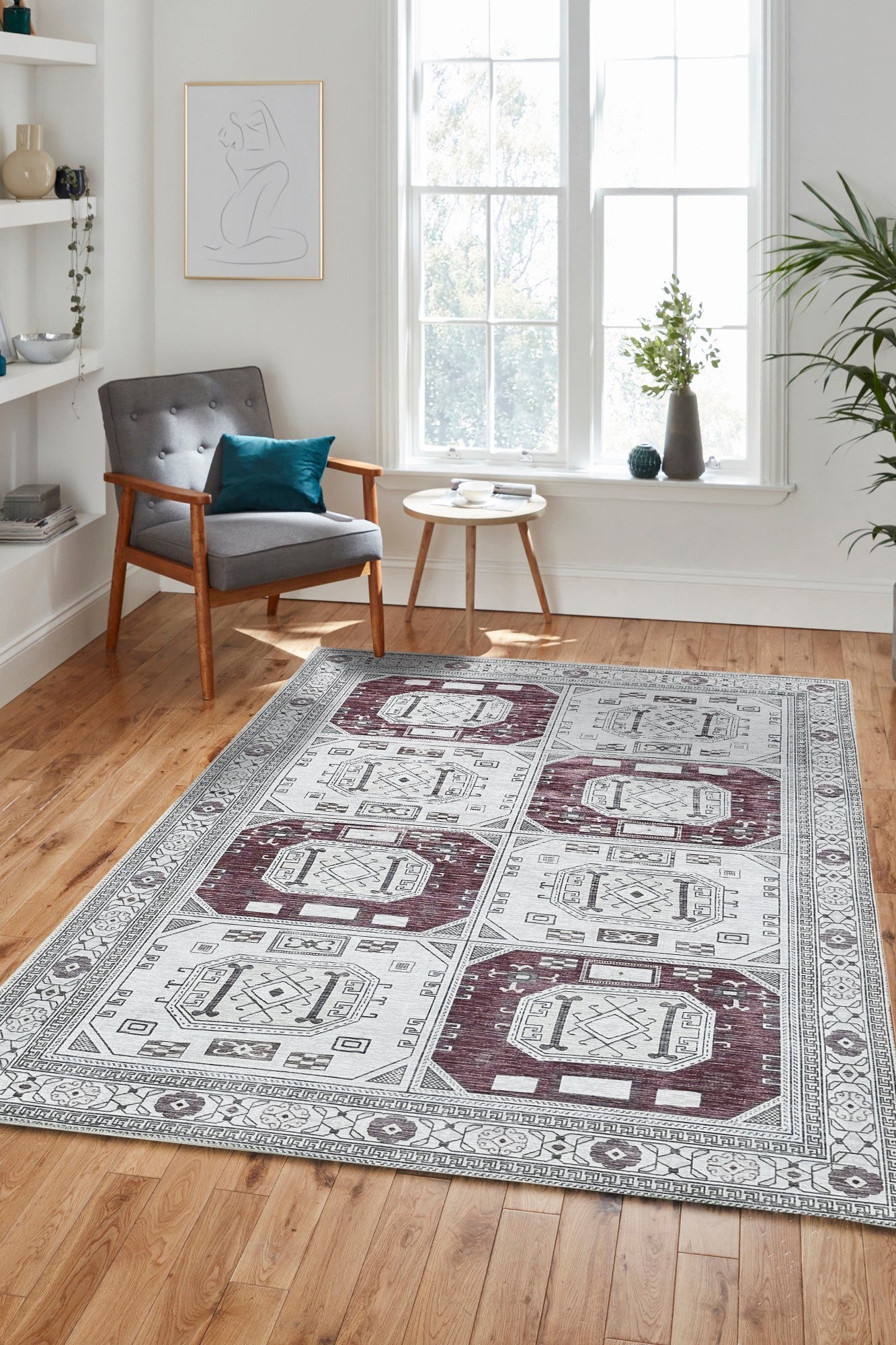 Jianna Modern Turkish Cream Burgundy Rug