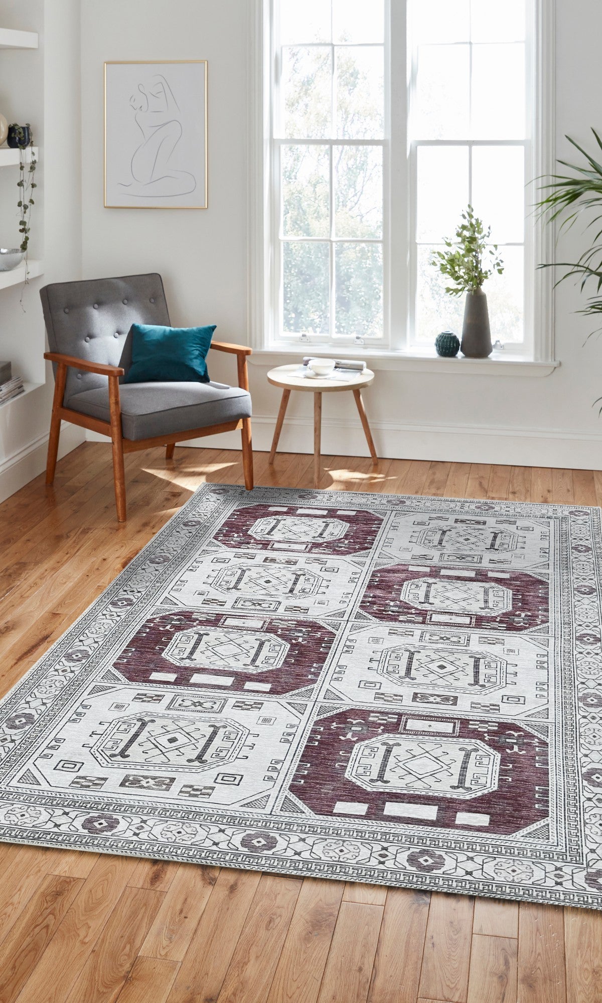 Jianna Modern Turkish Cream Burgundy Rug
