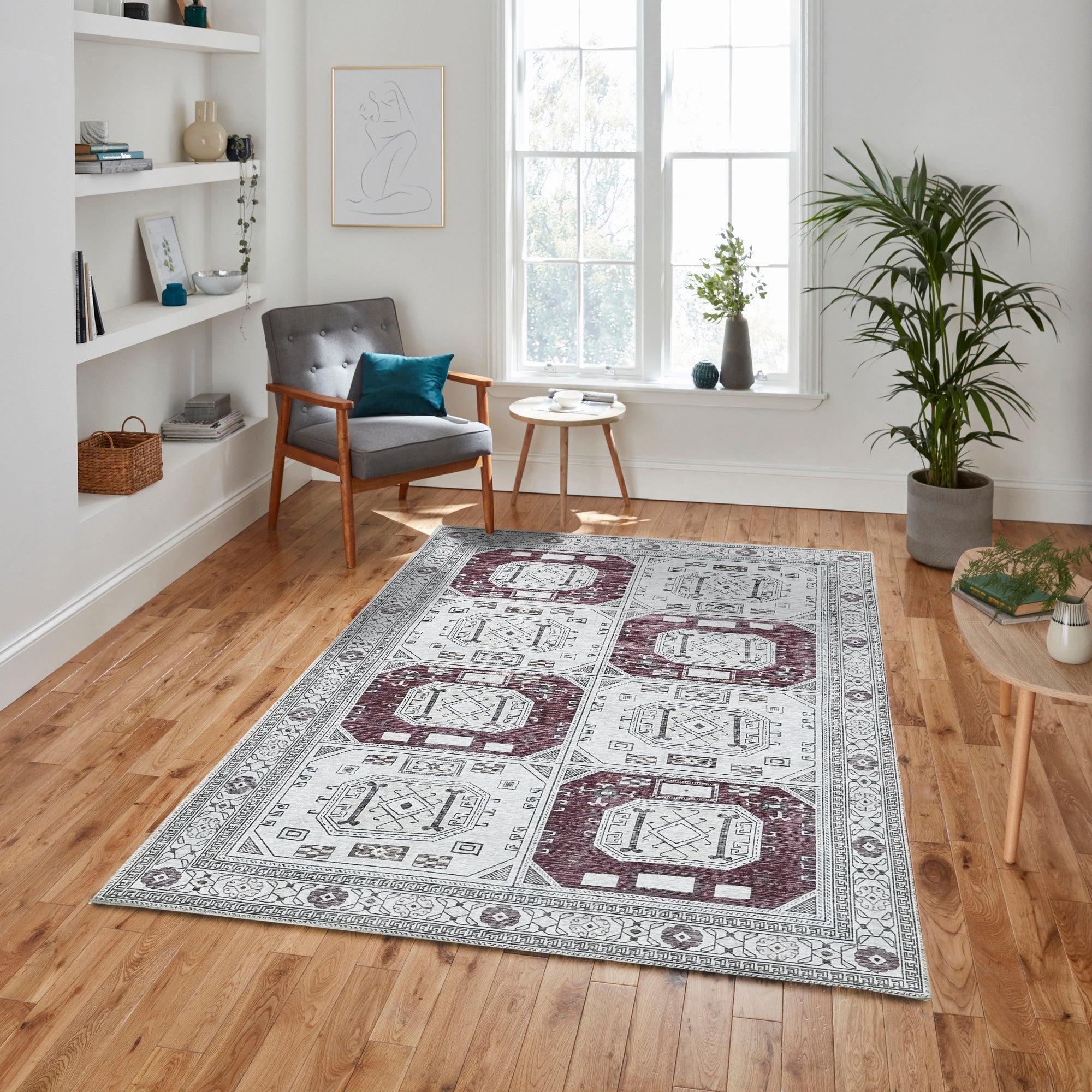 Jianna Modern Turkish Cream Burgundy Rug