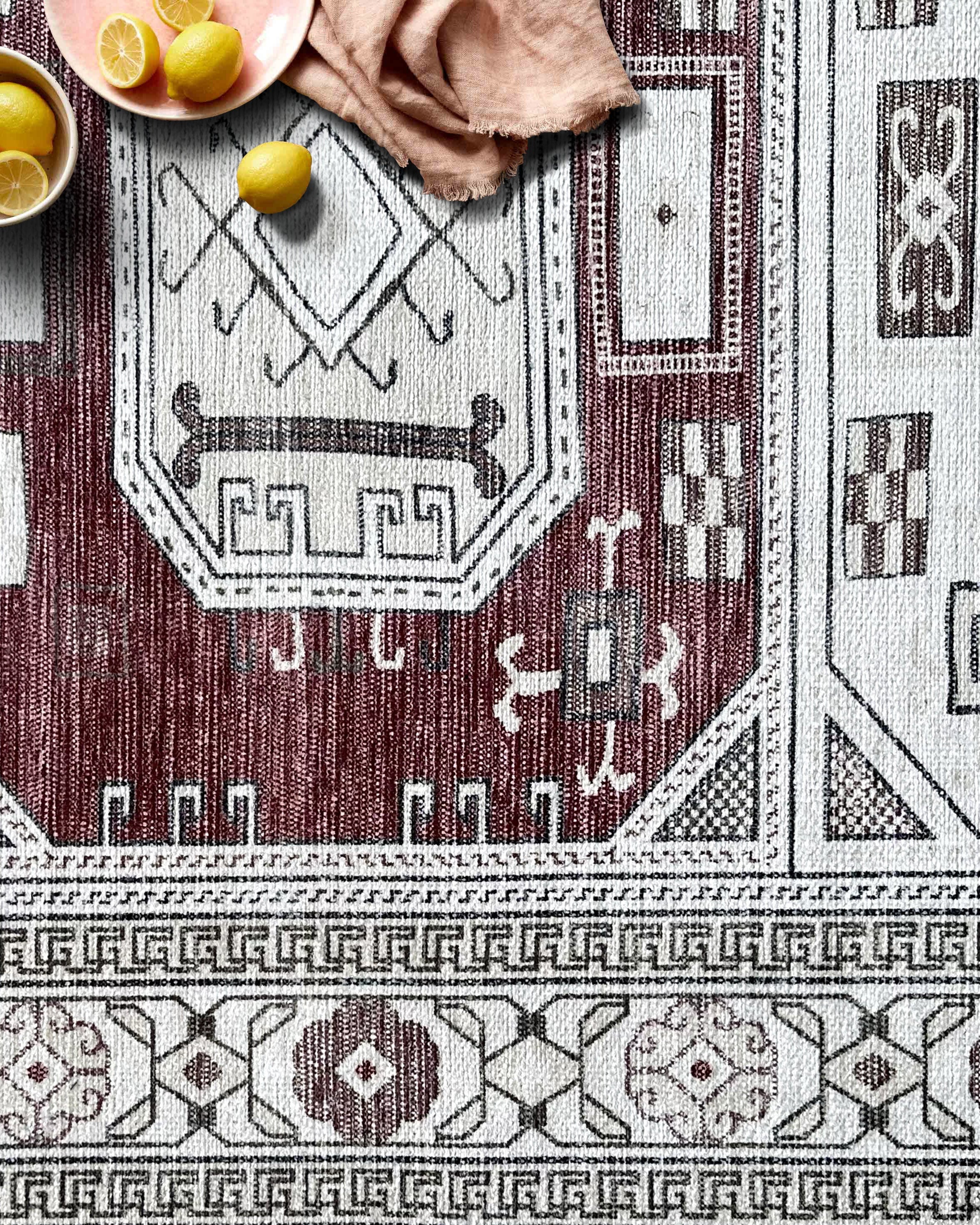 Jianna Modern Turkish Cream Burgundy Rug