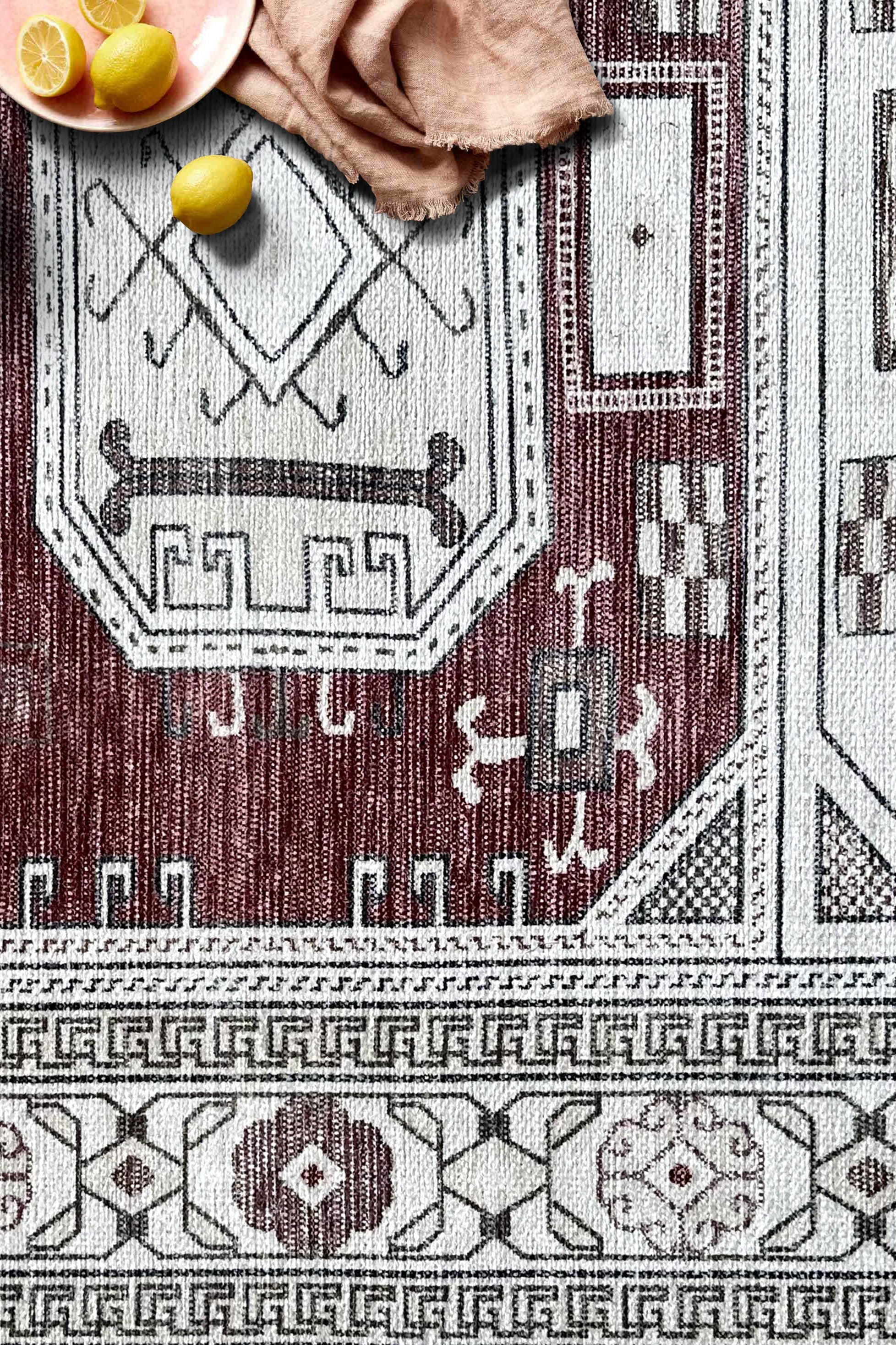 Jianna Modern Turkish Cream Burgundy Rug