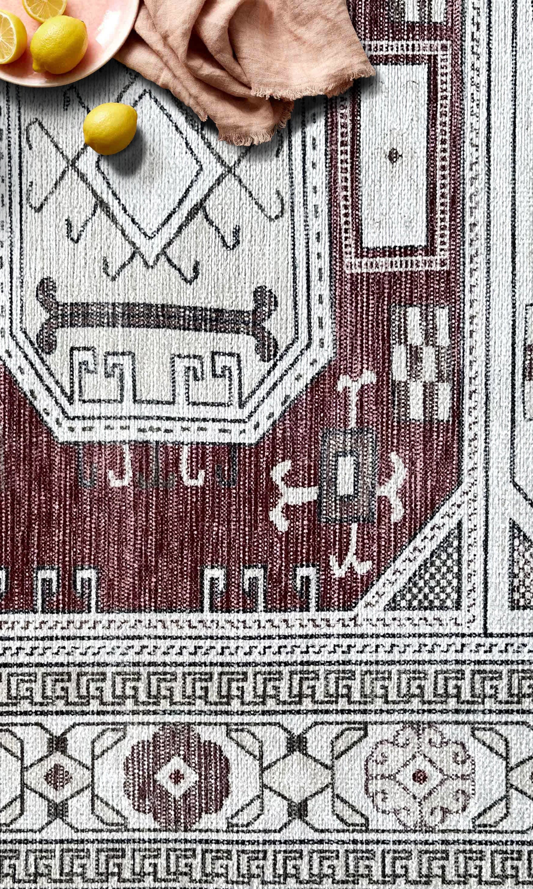 Jianna Modern Turkish Cream Burgundy Rug