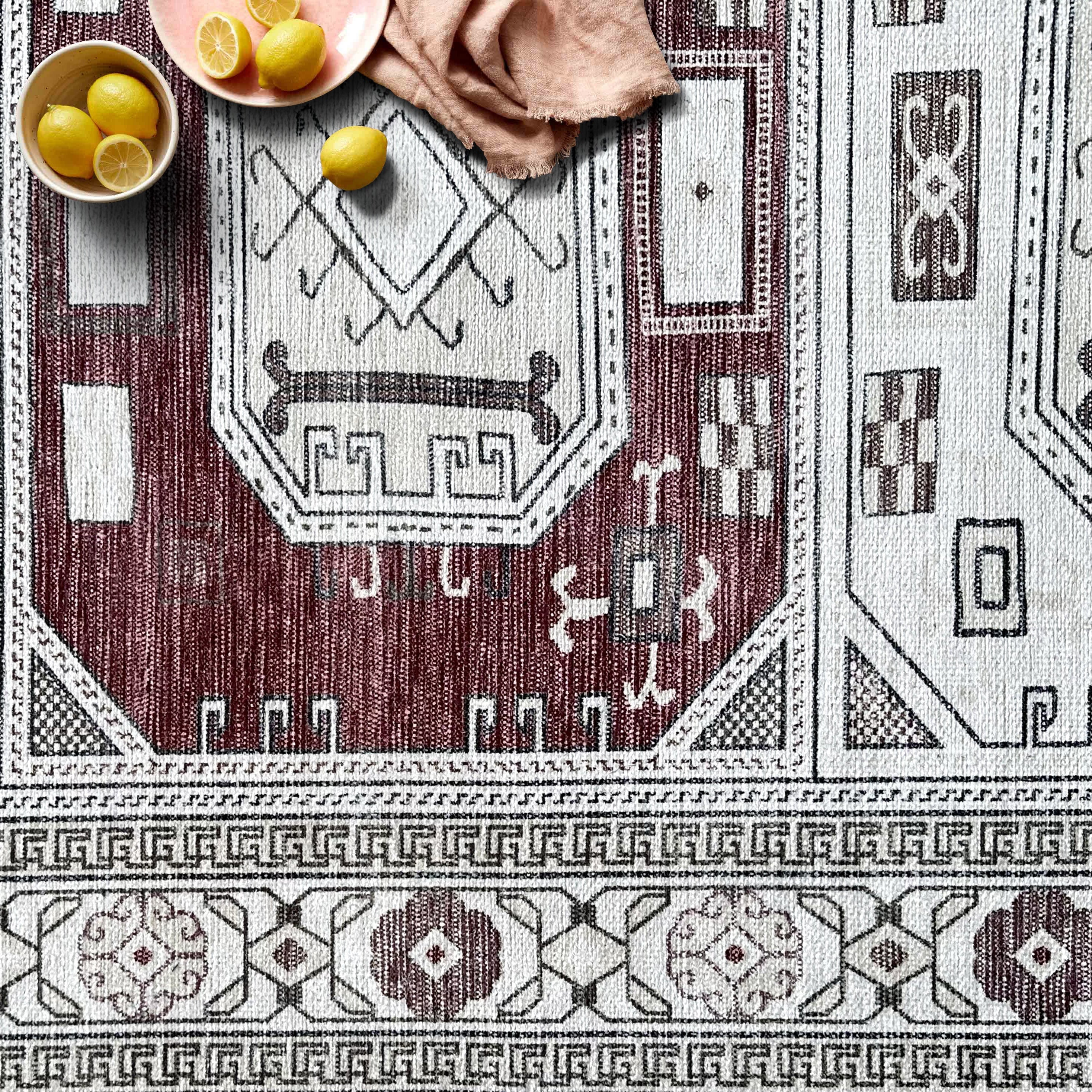 Jianna Modern Turkish Cream Burgundy Rug