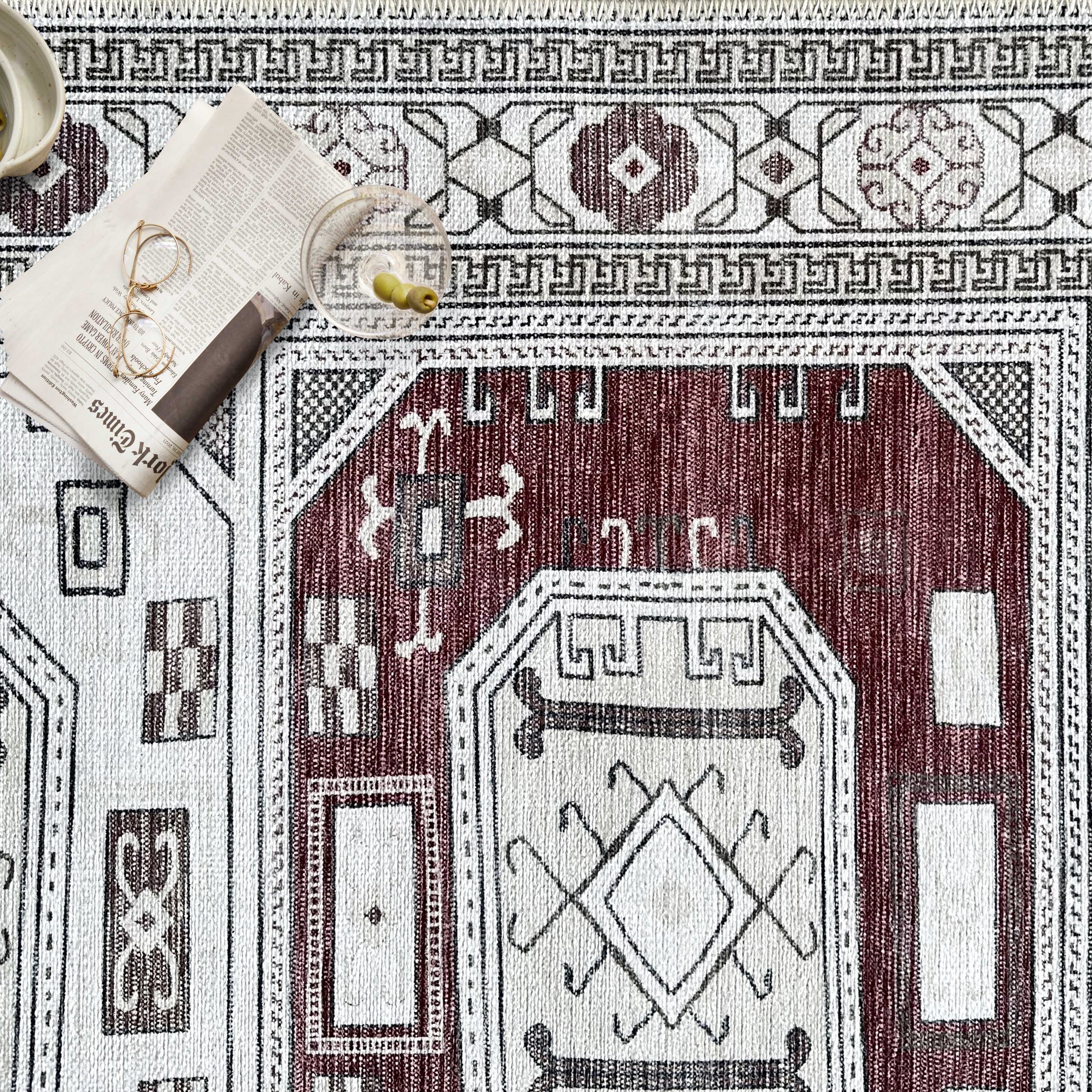 Jianna Modern Turkish Cream Burgundy Rug