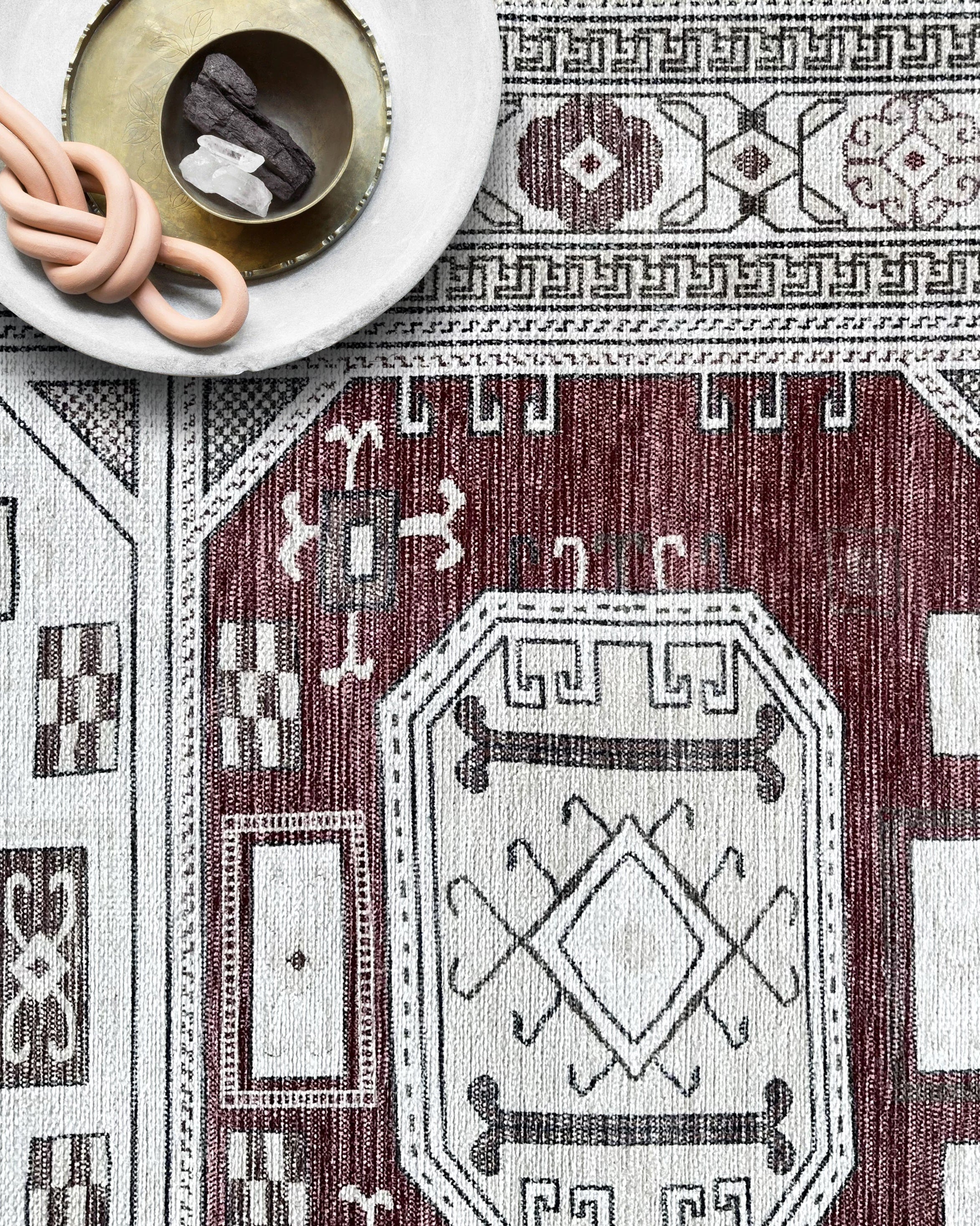 Jianna Modern Turkish Cream Burgundy Rug
