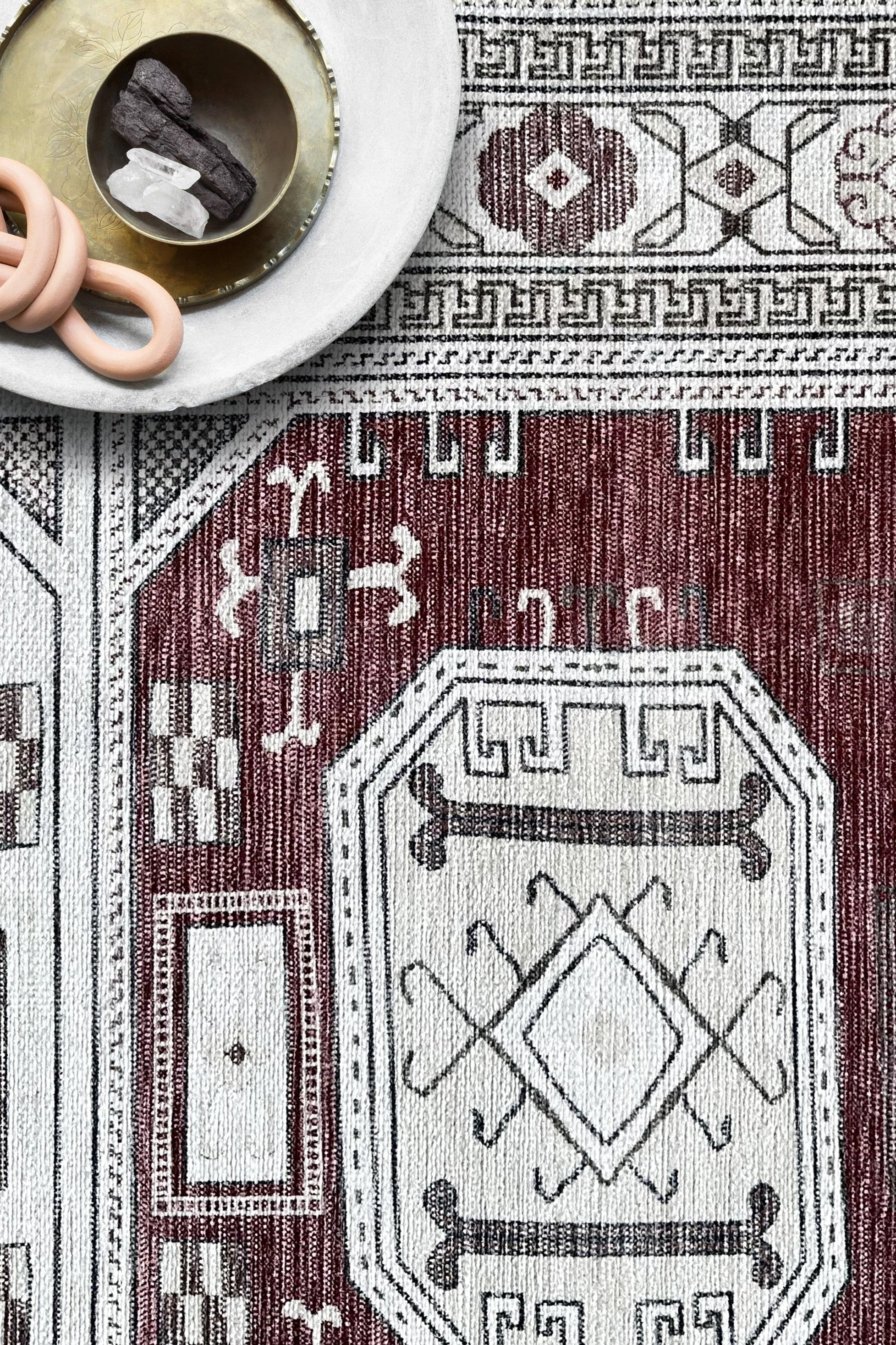 Jianna Modern Turkish Cream Burgundy Rug