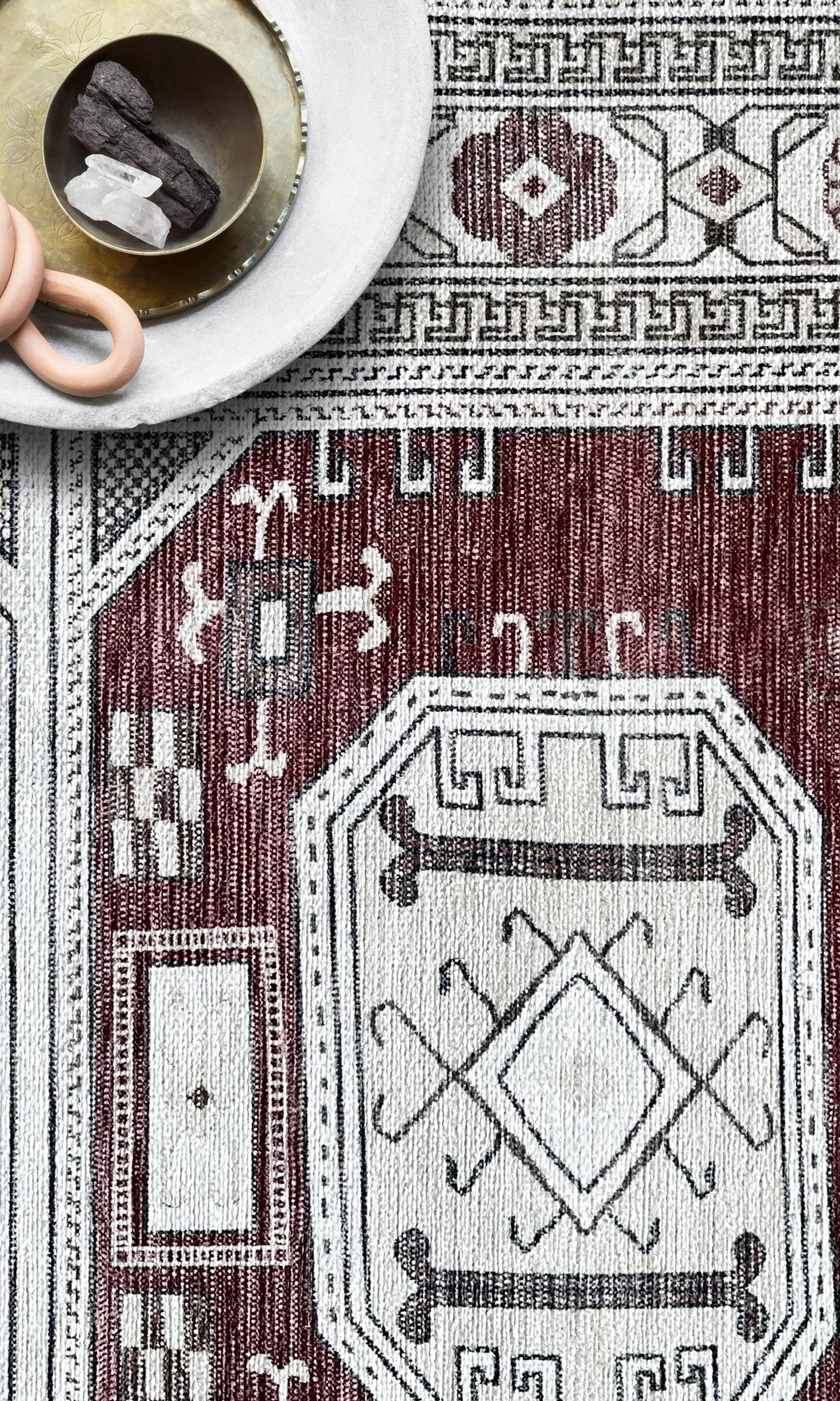 Jianna Modern Turkish Cream Burgundy Rug