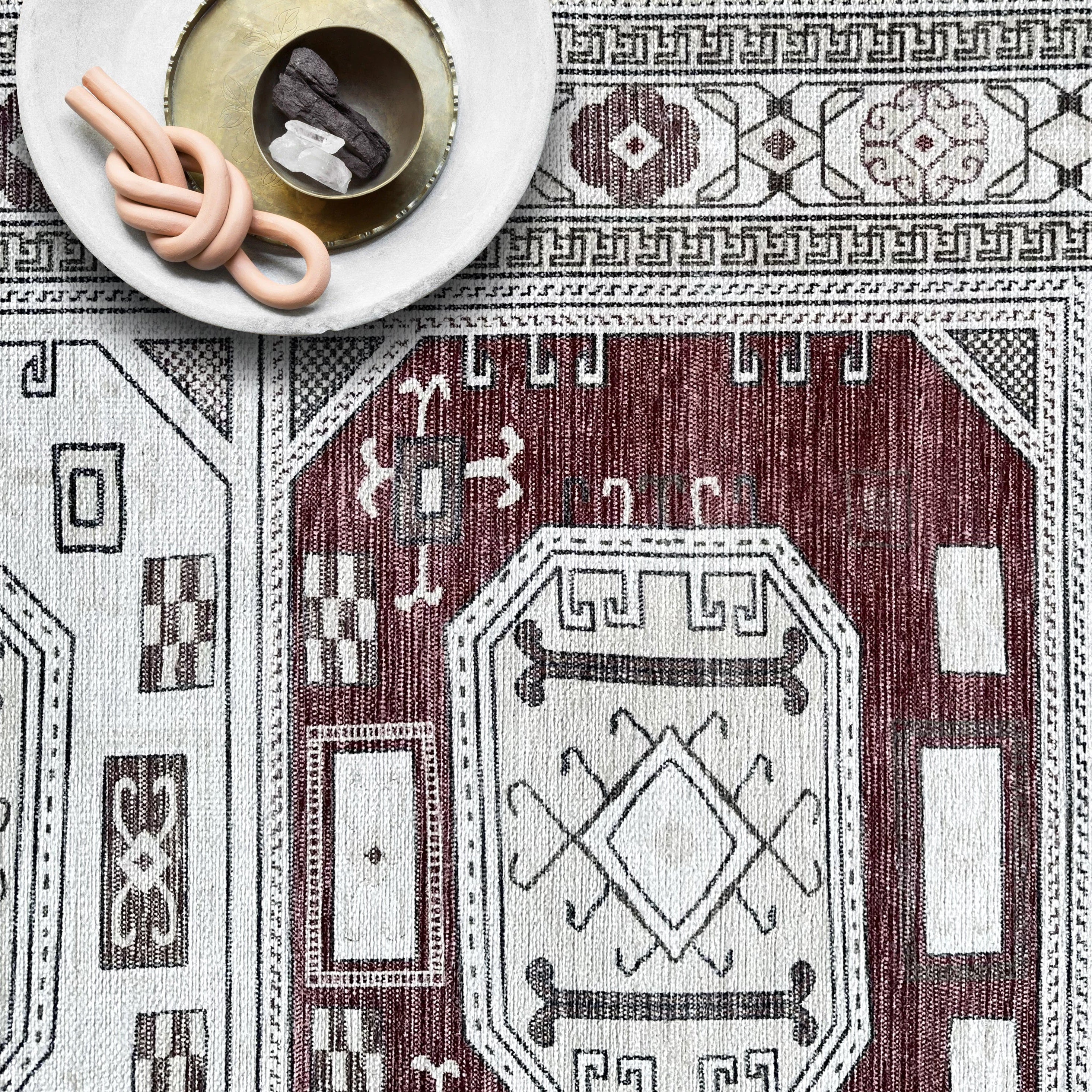 Jianna Modern Turkish Cream Burgundy Rug