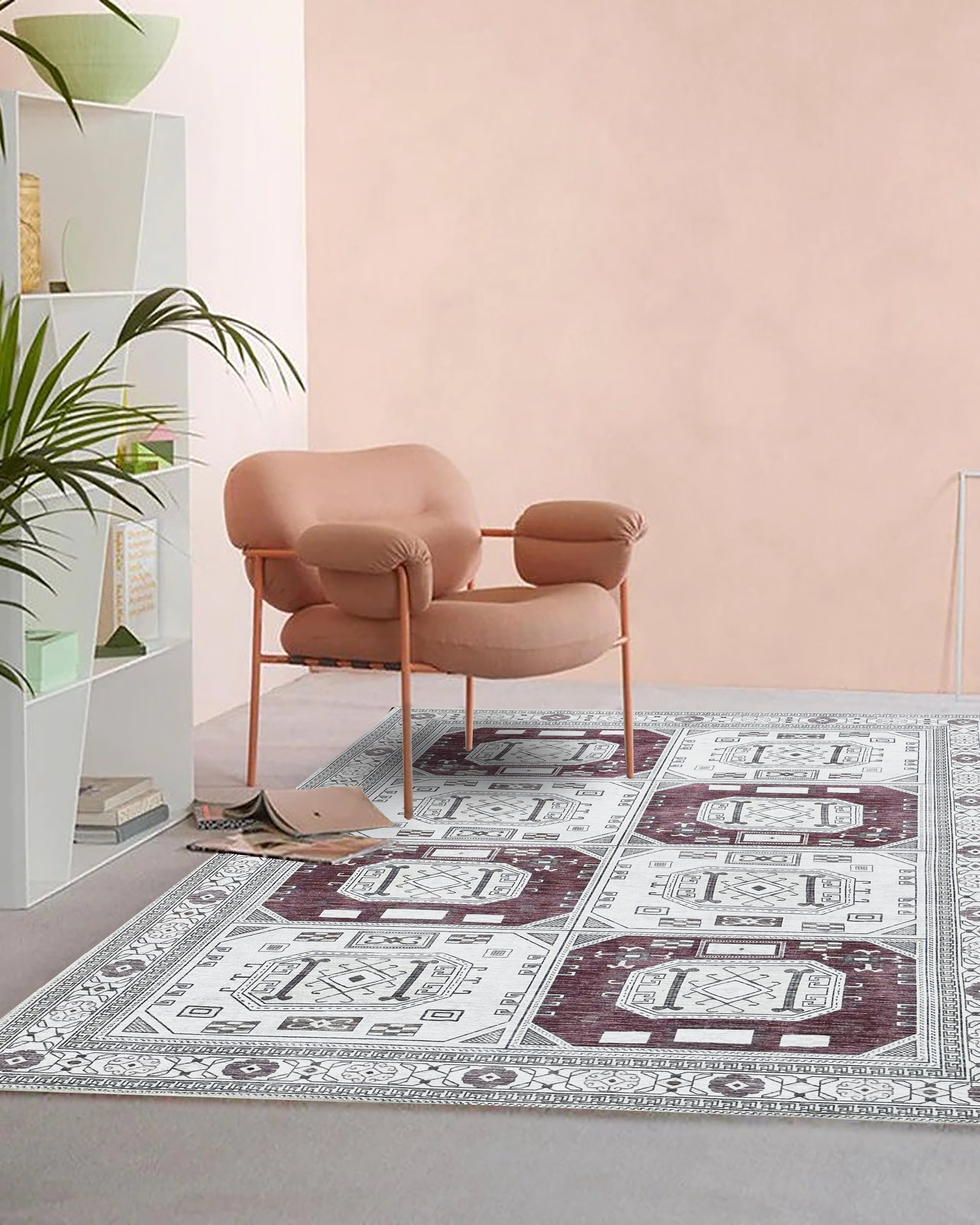 Jianna Modern Turkish Cream Burgundy Rug