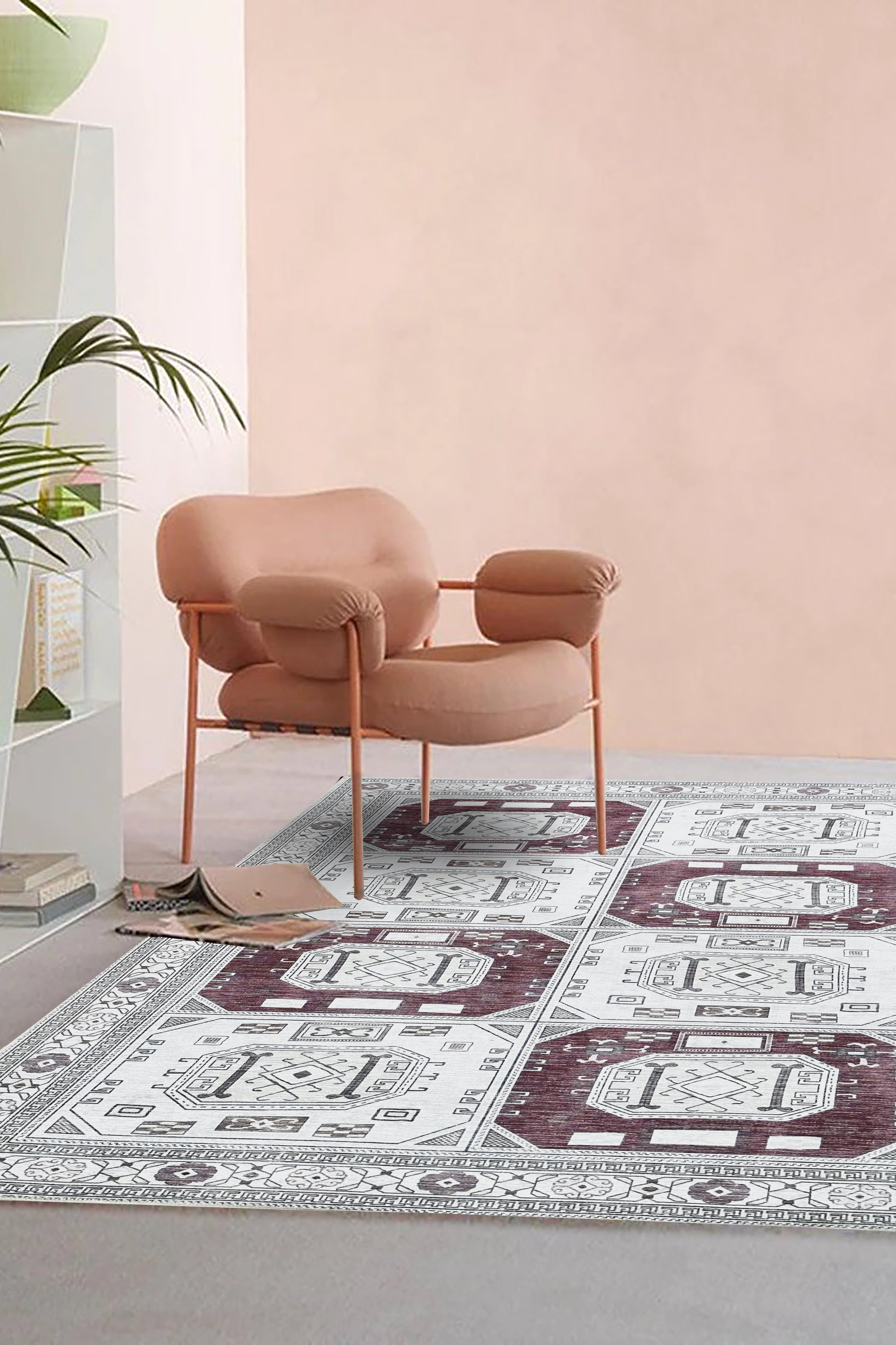 Jianna Modern Turkish Cream Burgundy Rug