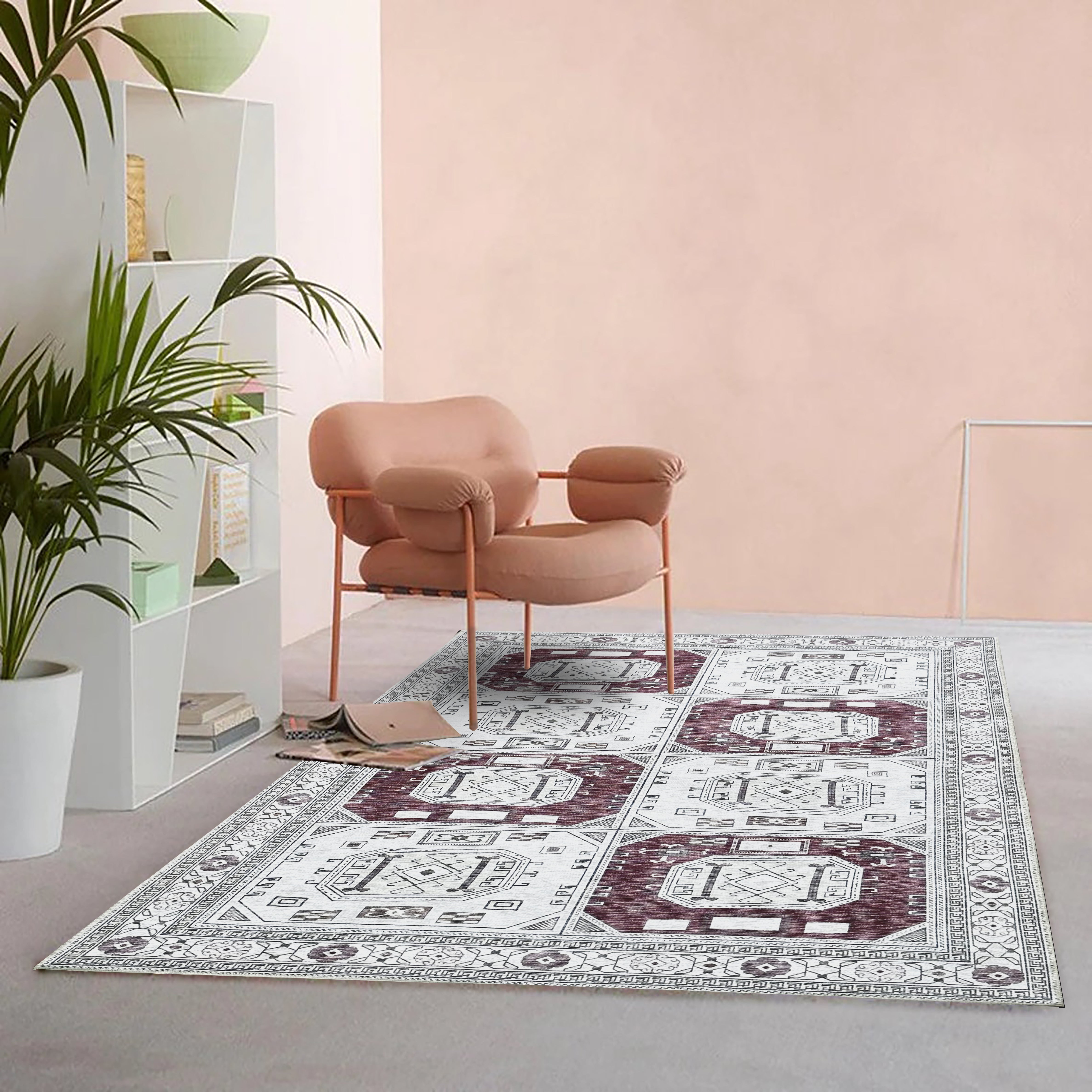 Jianna Modern Turkish Cream Burgundy Rug