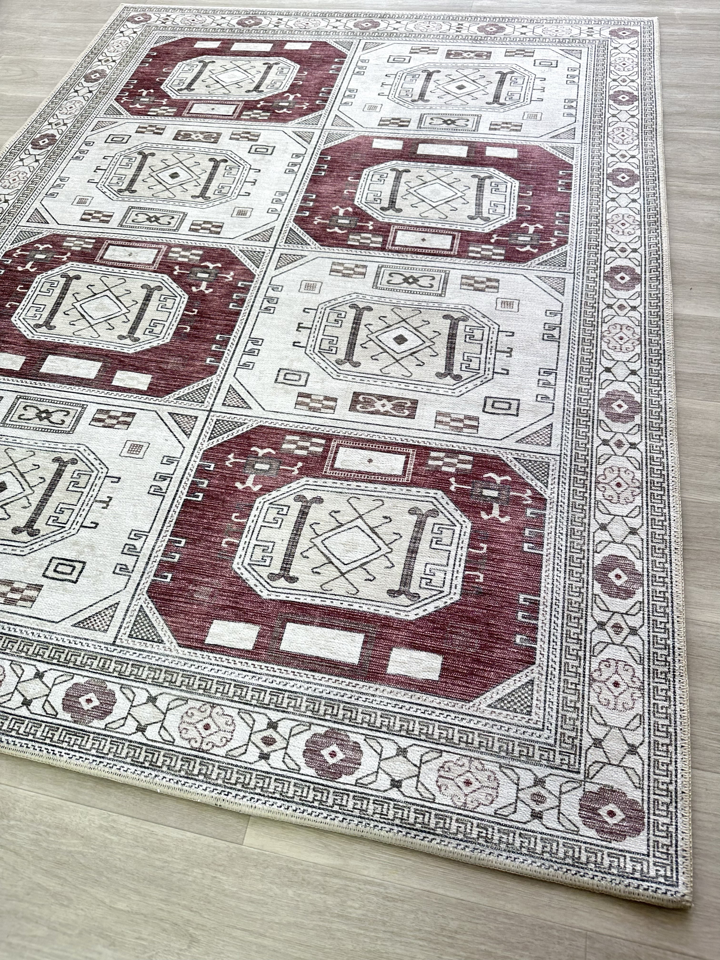Jianna Modern Turkish Cream Burgundy Rug