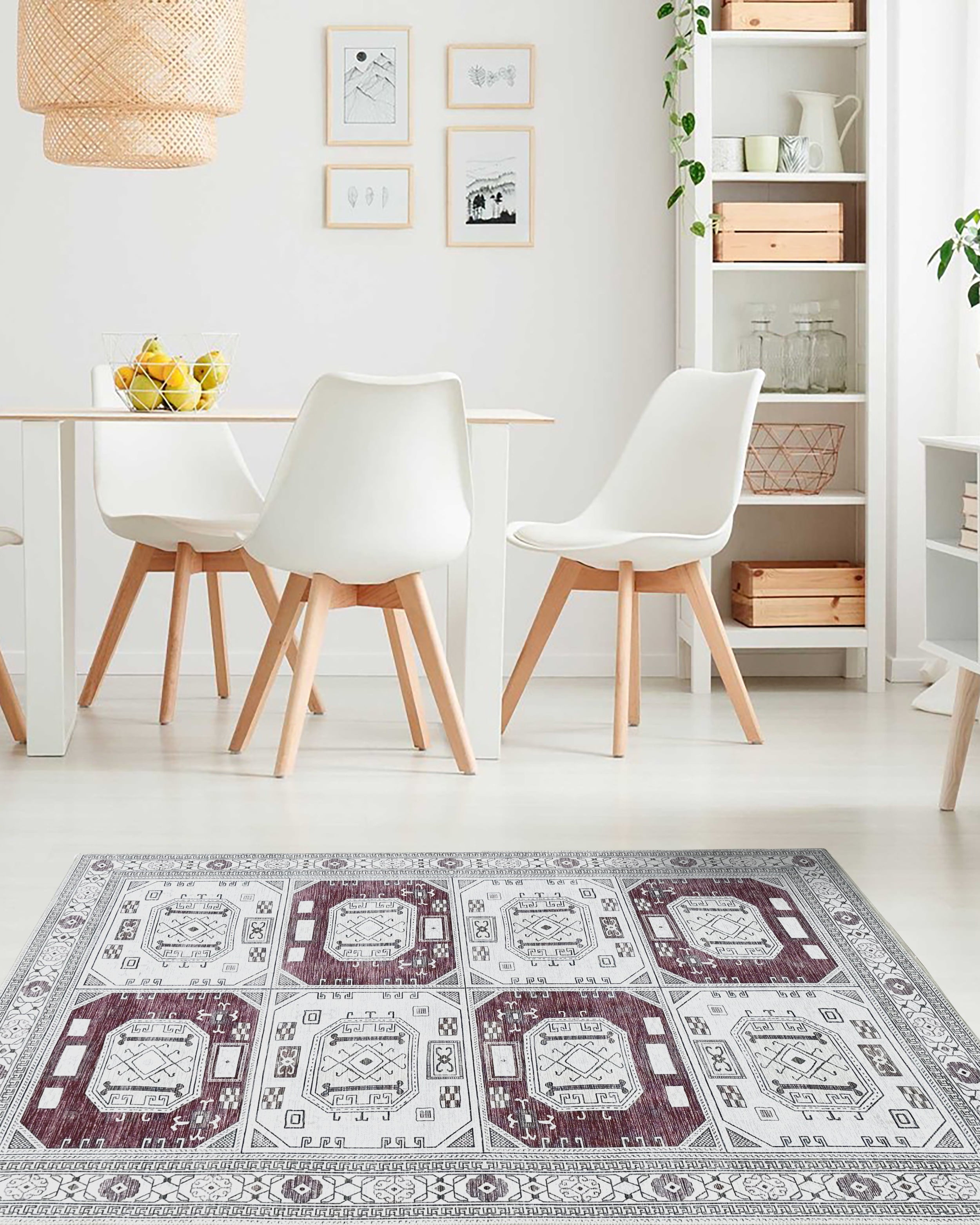 Jianna Modern Turkish Cream Burgundy Rug