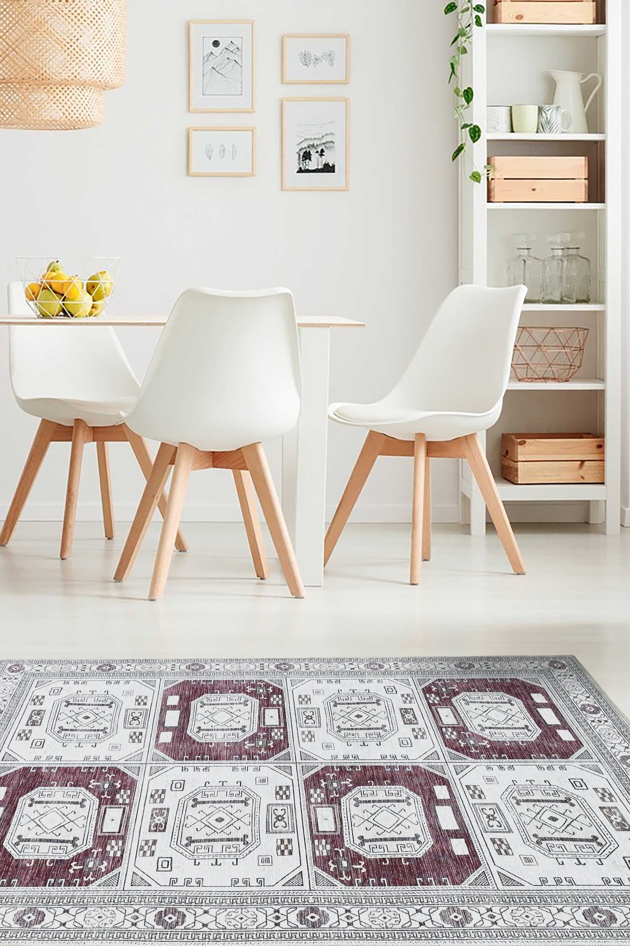 Jianna Modern Turkish Cream Burgundy Rug